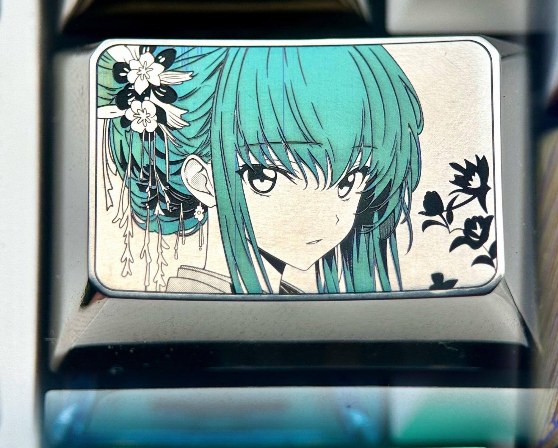 CODE GEASS Lelouch of the Rebellion, C.C., 1U/1.5U titanium alloy personalized keycaps, anime, gaming, cultural and creative metal keycaps