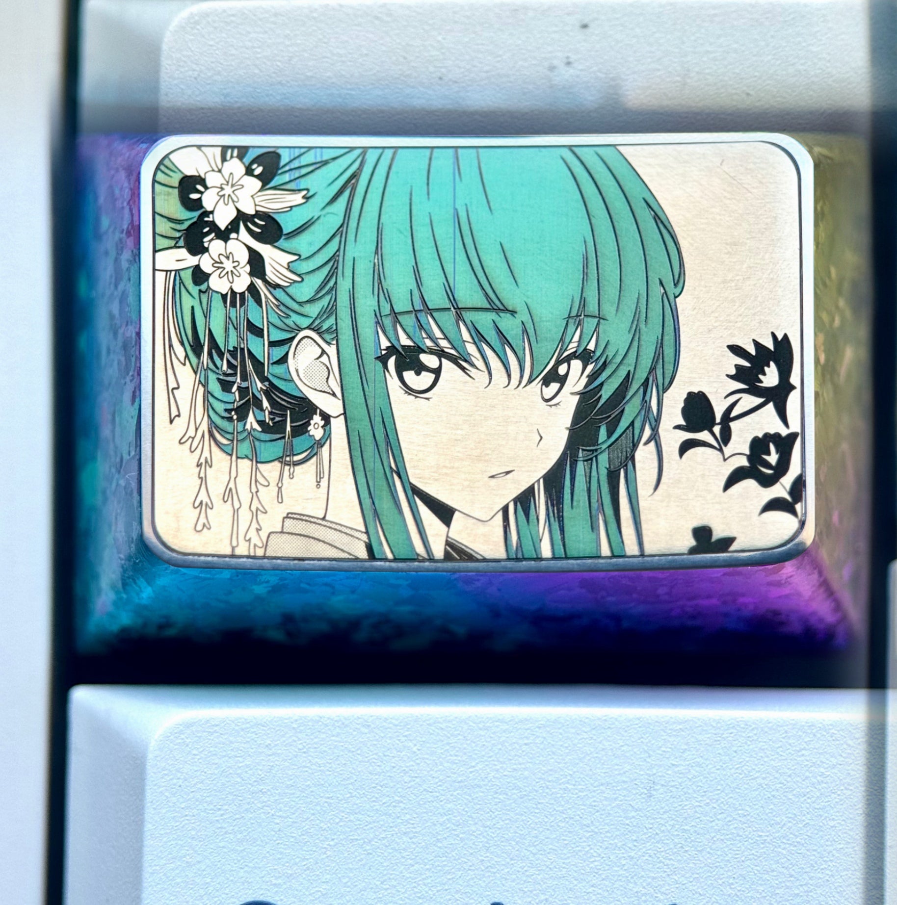 CODE GEASS Lelouch of the Rebellion, C.C., 1U/1.5U titanium alloy personalized keycaps, anime, gaming, cultural and creative metal keycaps
