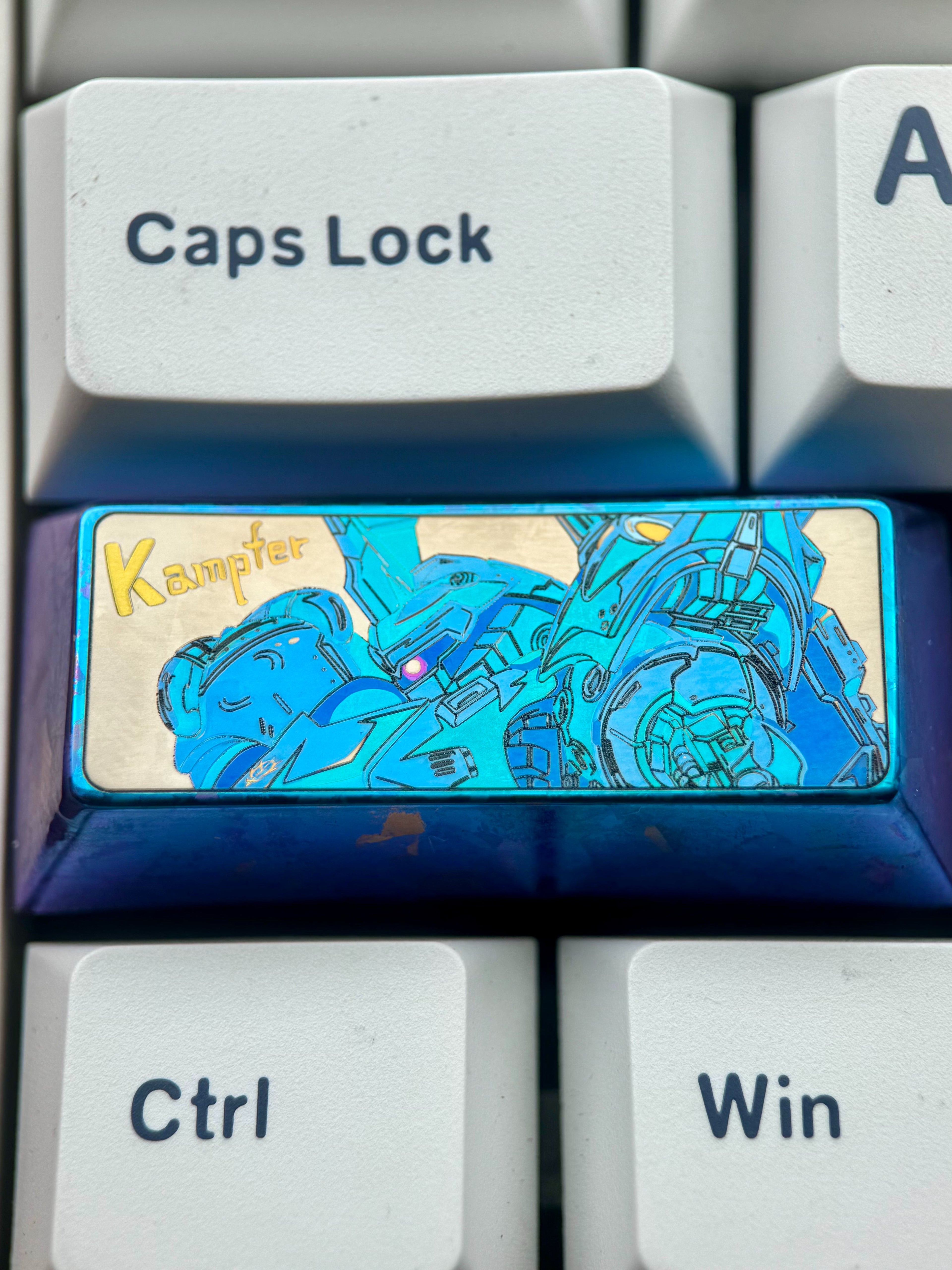 GUNDAM, 2.25U titanium alloy kampfer, metal carved decorative keycaps for anime and gaming peripherals.