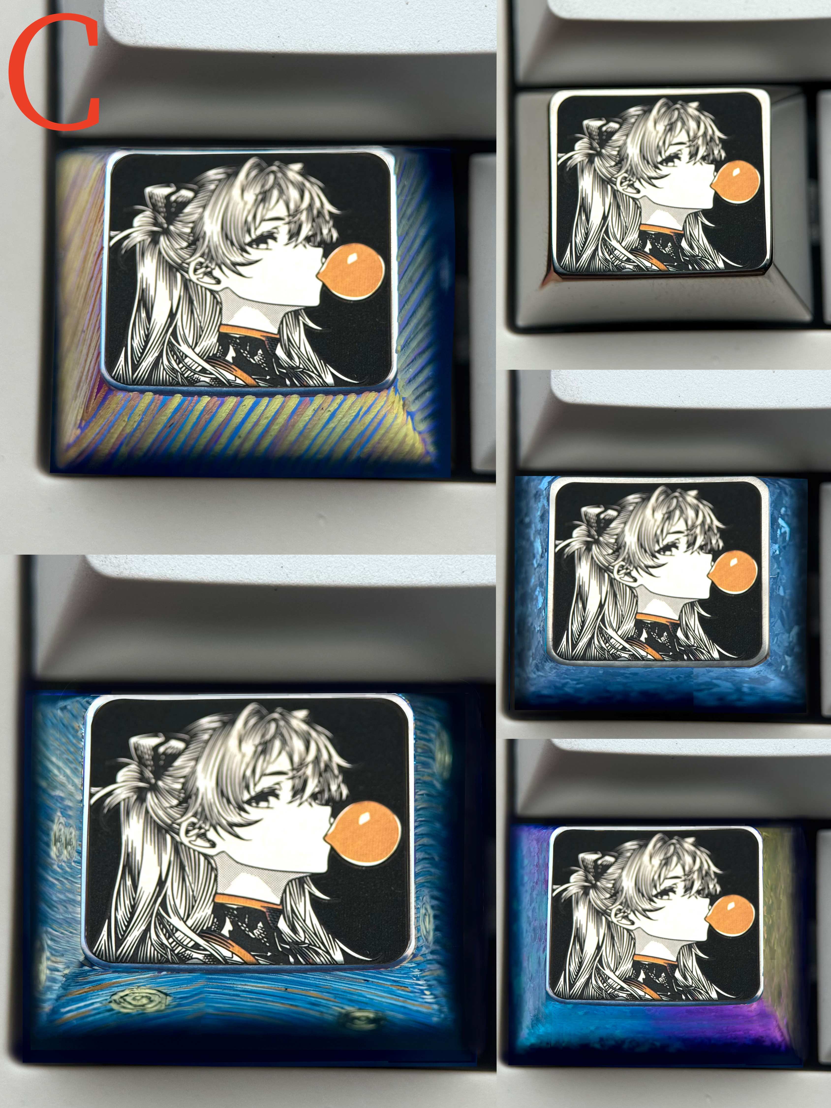 EVA,Asuka, Blowing bubble gum shape, 1.5U titanium alloy personalized keycap, anime and game culture creative peripheral decorative keycap.