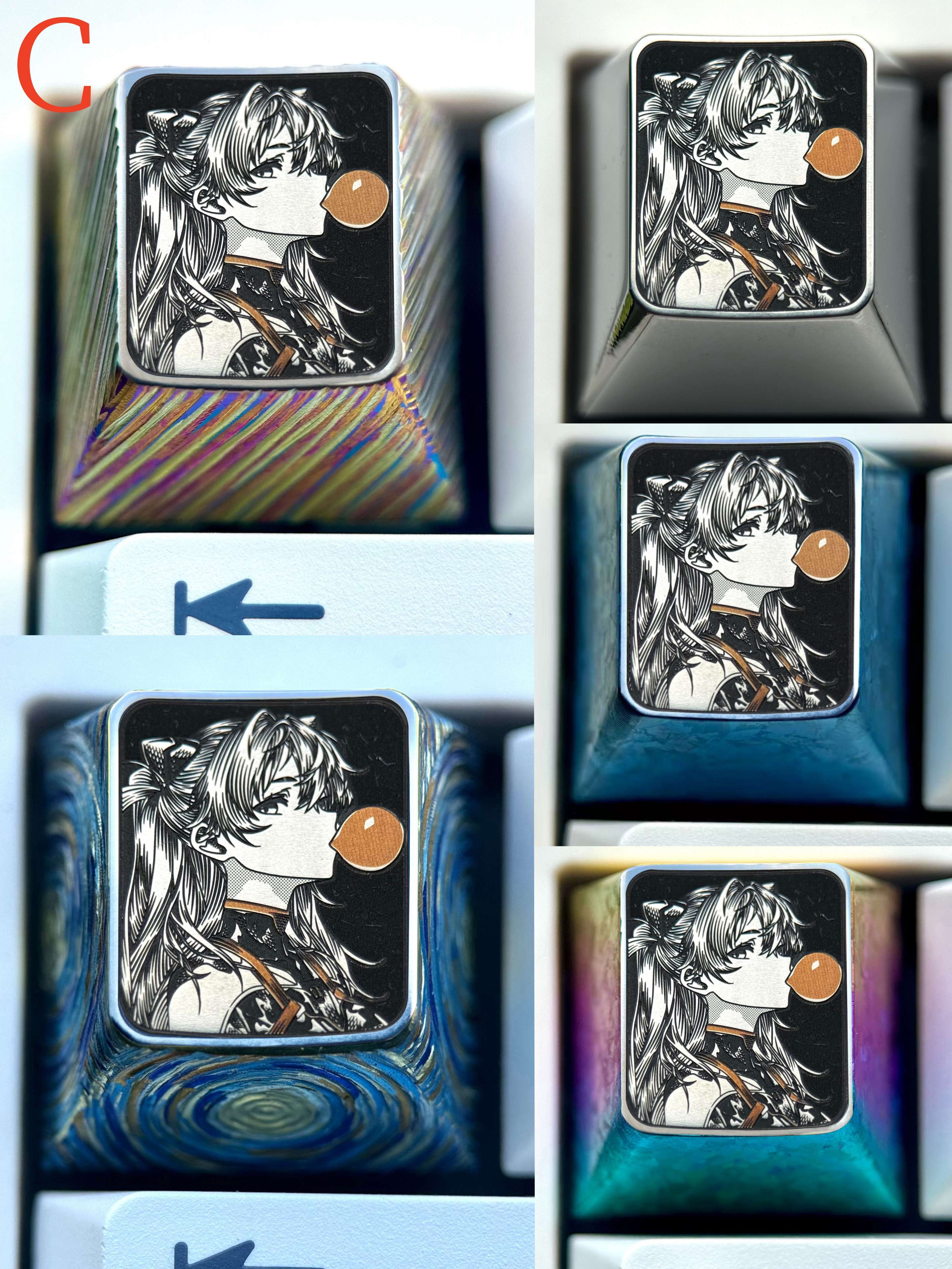 EVA,Asuka, Blowing bubble gum shape, 1U titanium alloy personalized keycap, anime and game culture creative peripheral decorative keycap.