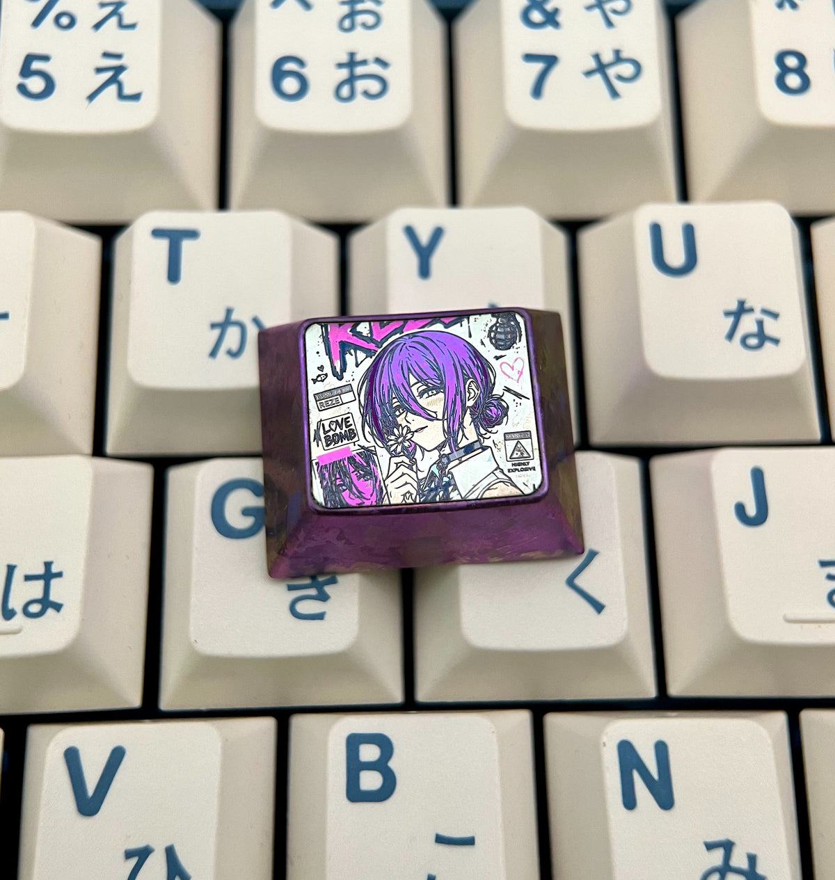 Chainsaw Man ,Reze 1.25 U titanium alloy metal personalized keycaps, anime and game character peripheral products, decorative keycaps.
