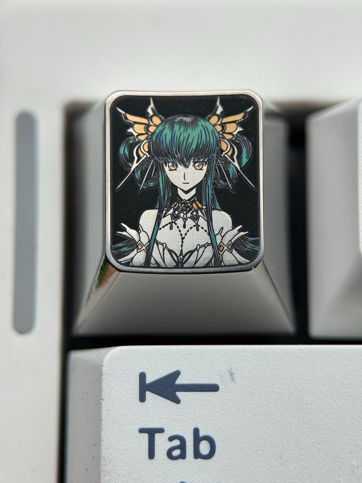 Code Geass: Hangyaku no Lelouch, C.C.1U titanium alloy precision carved personalized keycaps, anime and game metal carved creative keycaps.