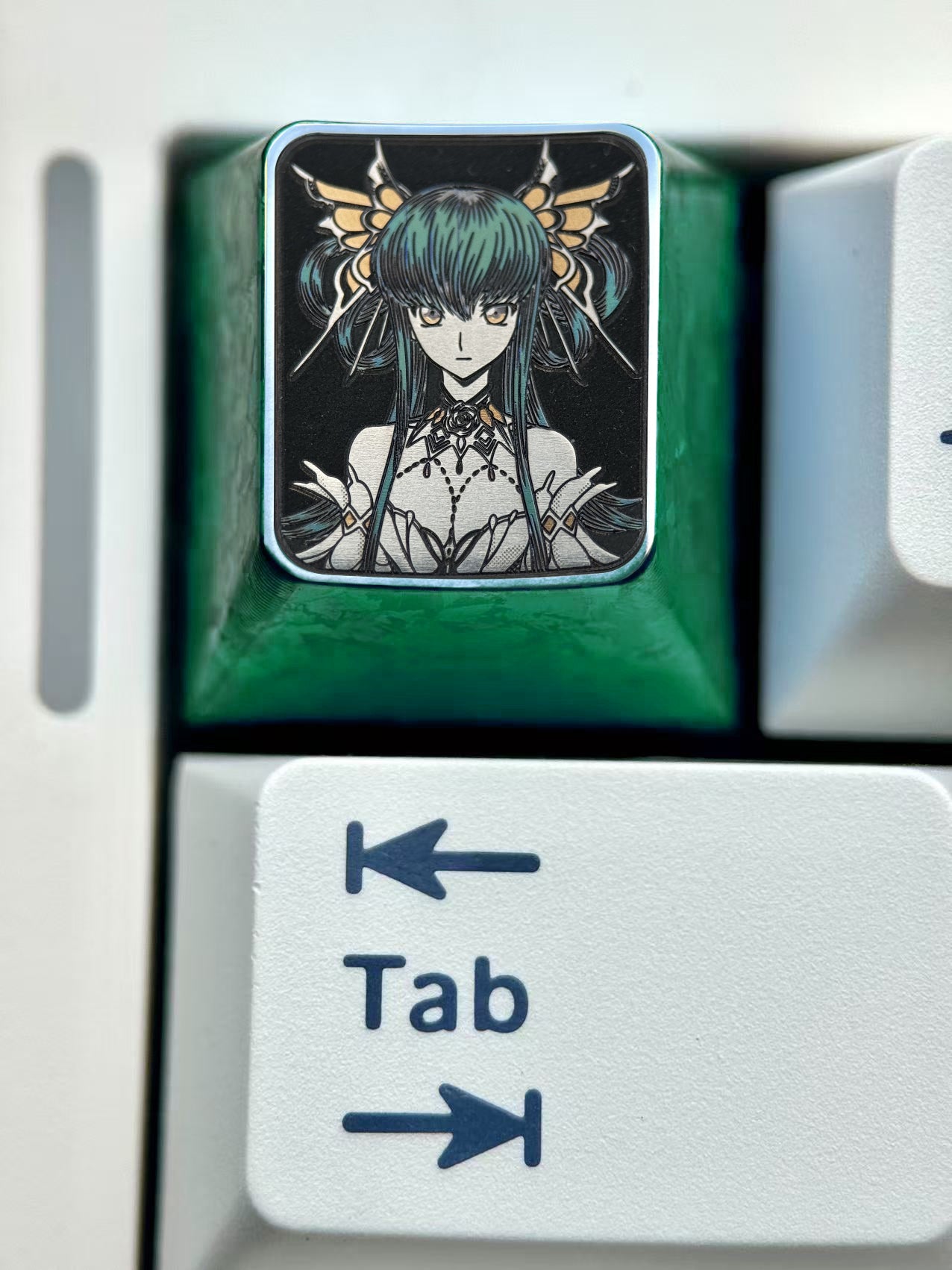Code Geass: Hangyaku no Lelouch, C.C.1U titanium alloy precision carved personalized keycaps, anime and game metal carved creative keycaps.