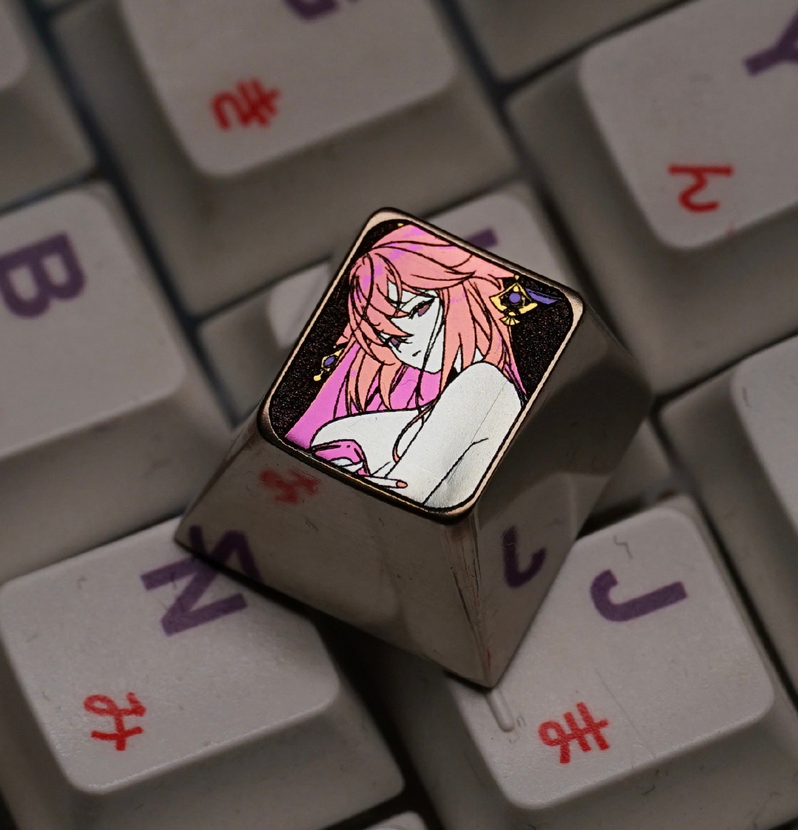 Anime, beautiful girls collection titanium alloy carved key cap, personalized key cap, mechanical keyboard decorative key cap