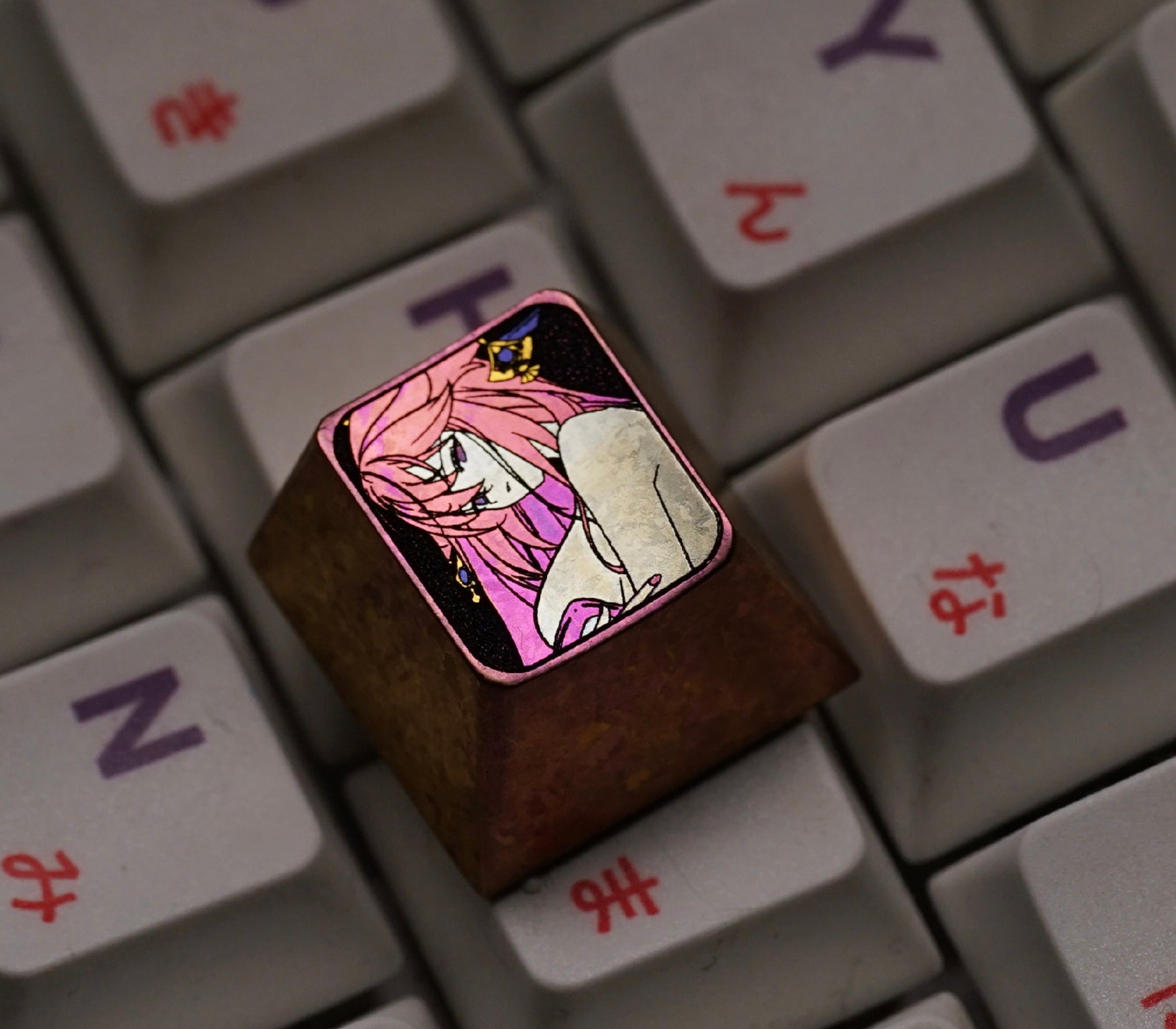 Anime, beautiful girls collection titanium alloy carved key cap, personalized key cap, mechanical keyboard decorative key cap