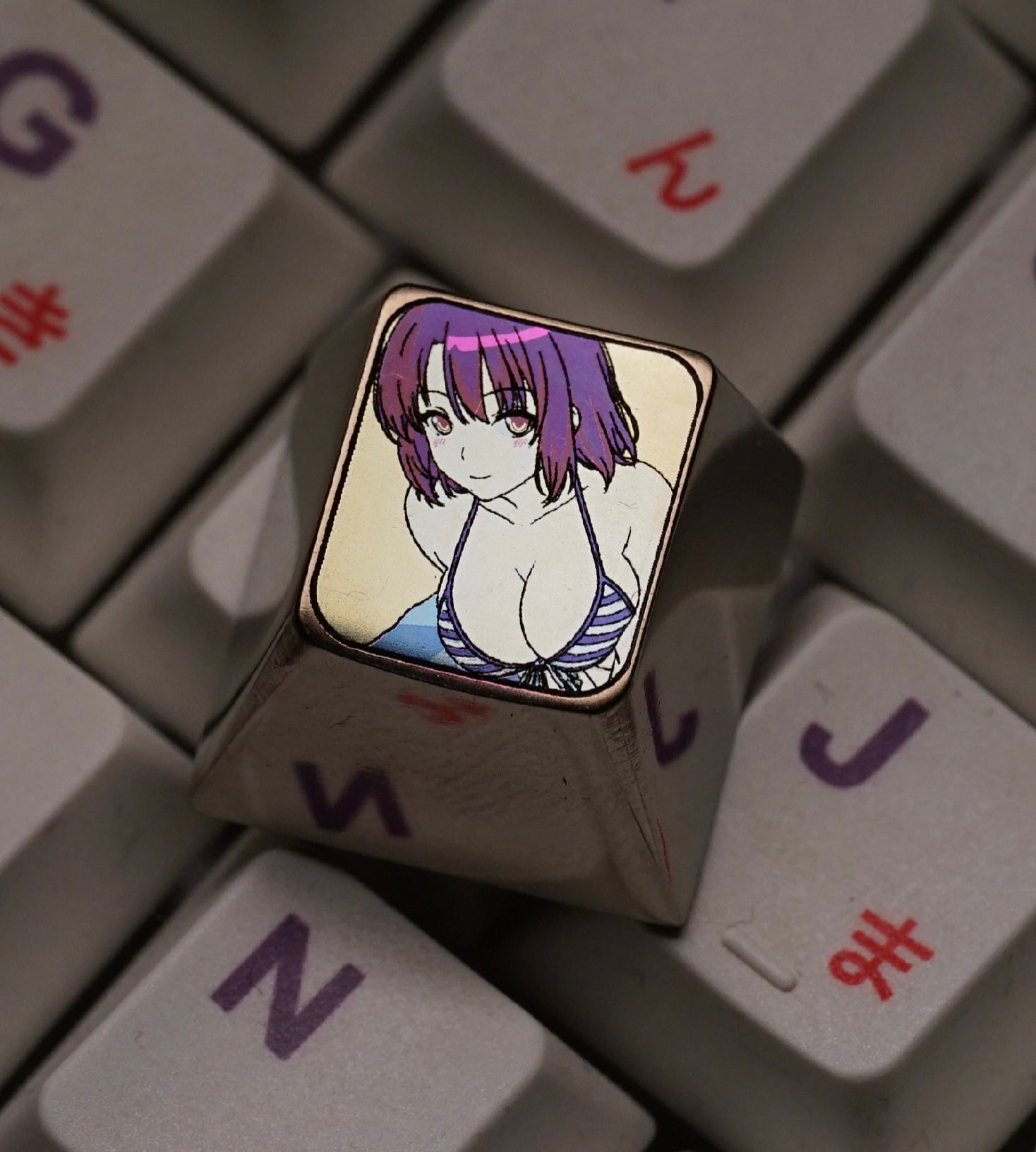 Anime, beautiful girls collection titanium alloy carved key cap, personalized key cap, mechanical keyboard decorative key cap