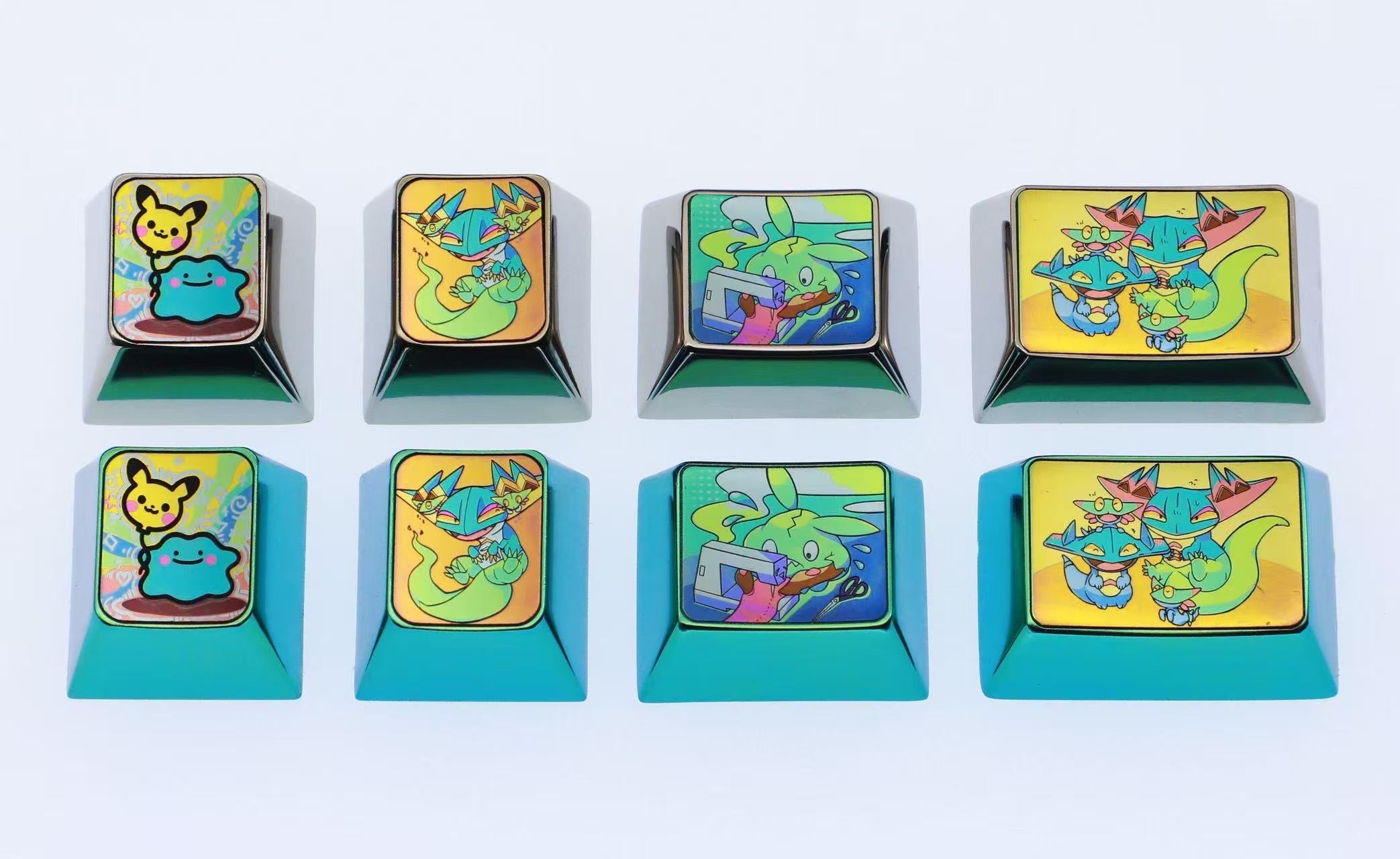 Pok é mon series, Ditto, Dreepy, Trubbish, 1U/1.25U/1.5U titanium alloy personalized keycaps, cute metal carving creative customized decorative keycaps for anime and games