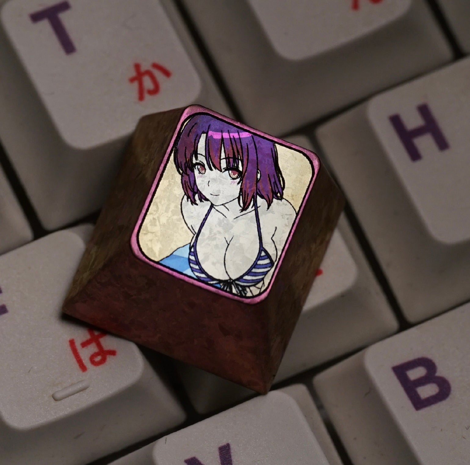 Anime, beautiful girls collection titanium alloy carved key cap, personalized key cap, mechanical keyboard decorative key cap