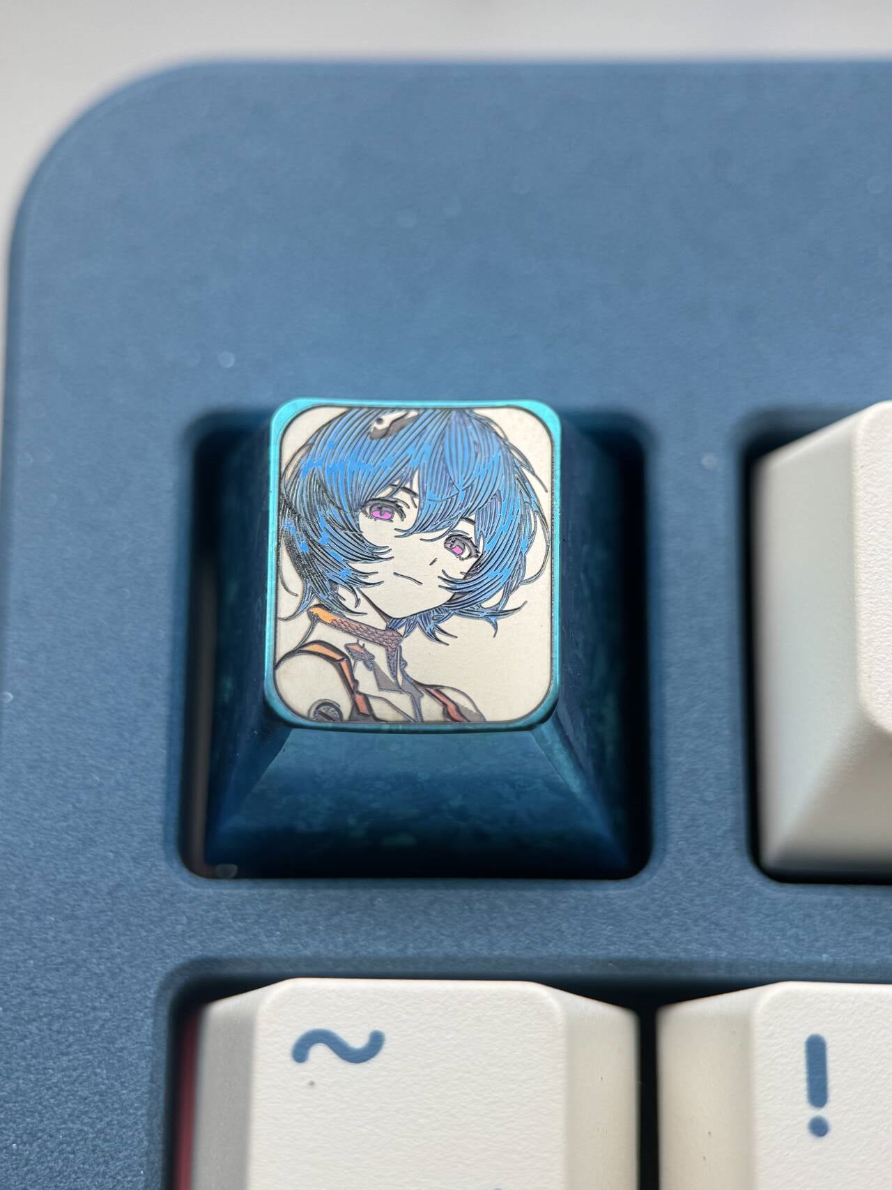 EVA, 1U Ayanami Rei precision carved titanium alloy personalized keycaps, anime, gaming, cultural and creative metal carved keycaps