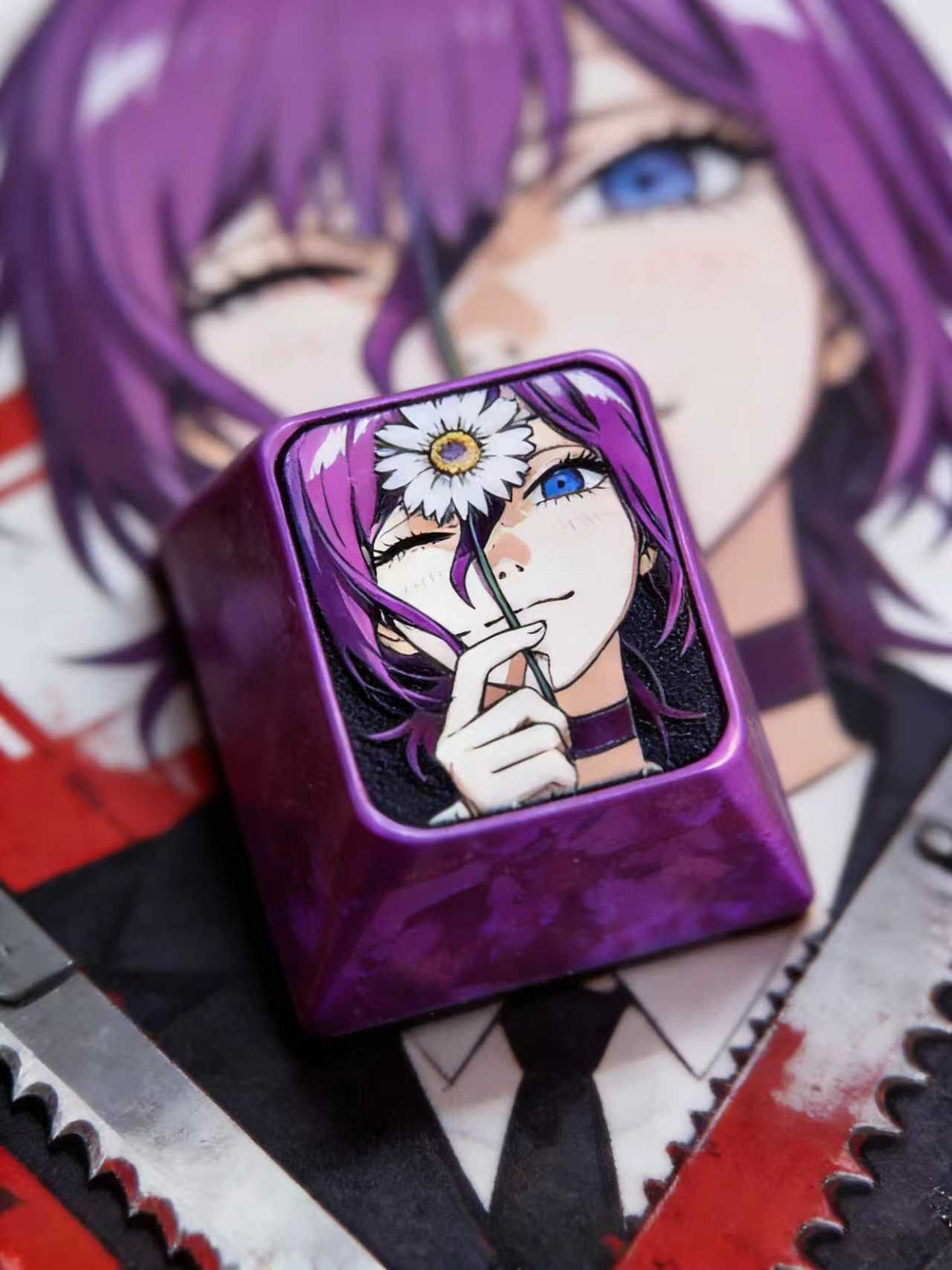 Chainsaw Man, Reze, 1U titanium alloy 2 personalized keycaps, anime and game character creative metal carving decorative keycaps