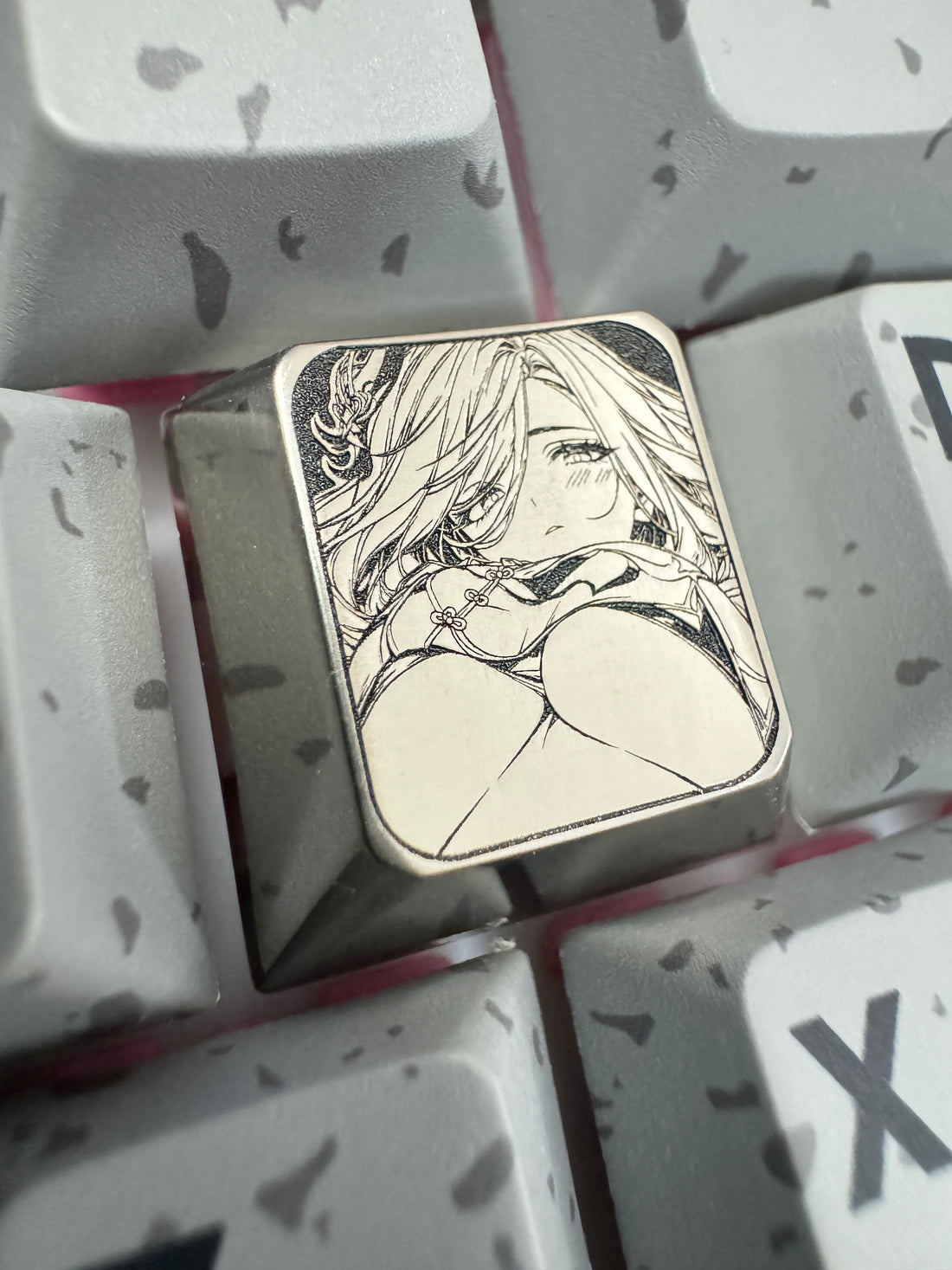 Sexy Shenhe, 1U plain carved titanium alloy keycaps, personalized mechanical keyboard keycaps.