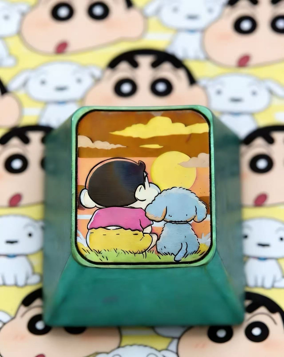 Crayon Shin chan, Nohara Shinnosuke+Nohara Shiro, 1U titanium alloy personalized keycaps, anime and game creative metal carving decorative keycaps