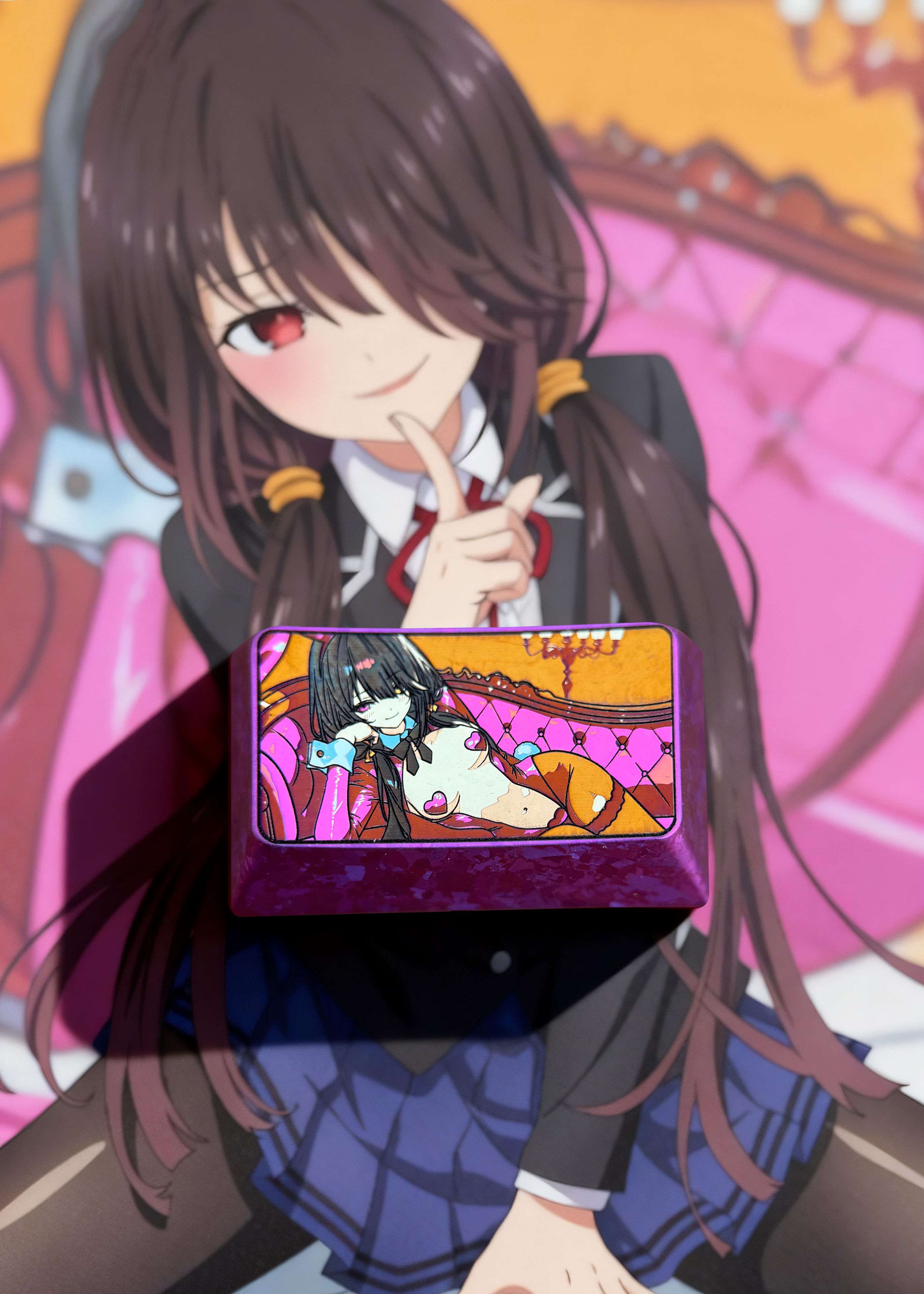 DATE A LIVE, Tokisaki Kurumi, 1.75U titanium alloy personalized keycaps, anime, games, novels, cultural creativity, metal carving decorative keycaps