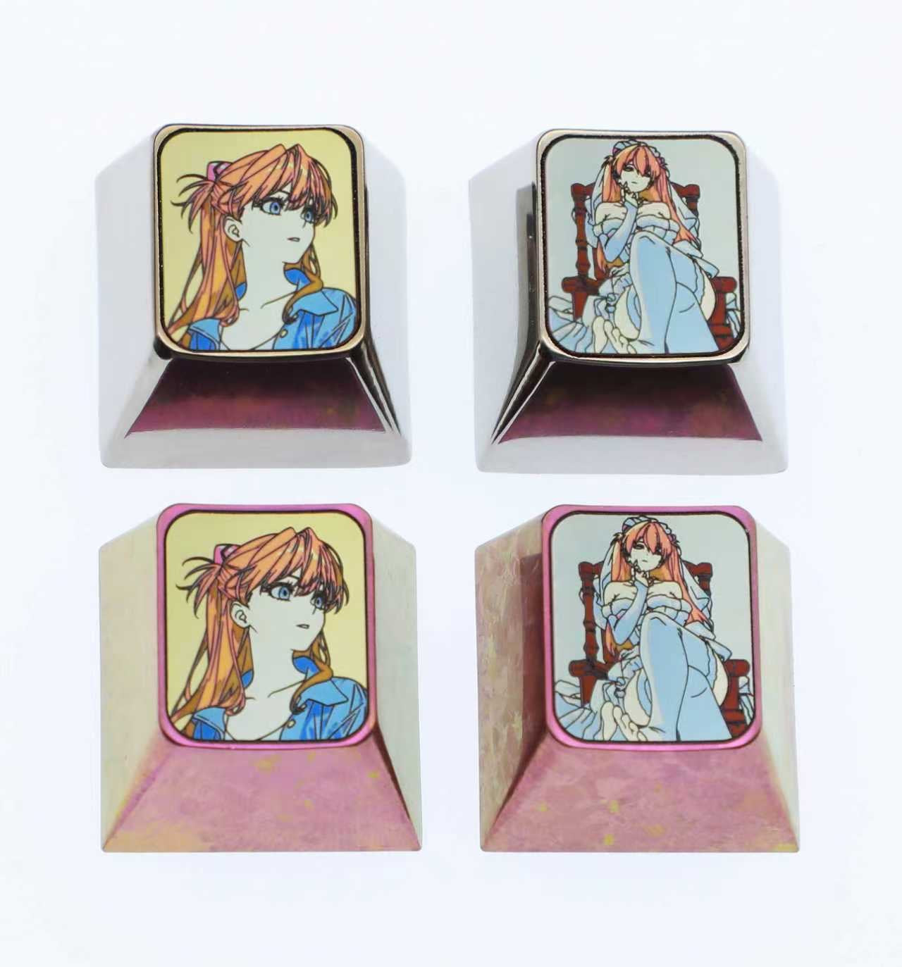 EVA, Asuka, 1U titanium alloy personalized decorative keycap, anime and game cultural creative metal carving mechanical keyboard keycap