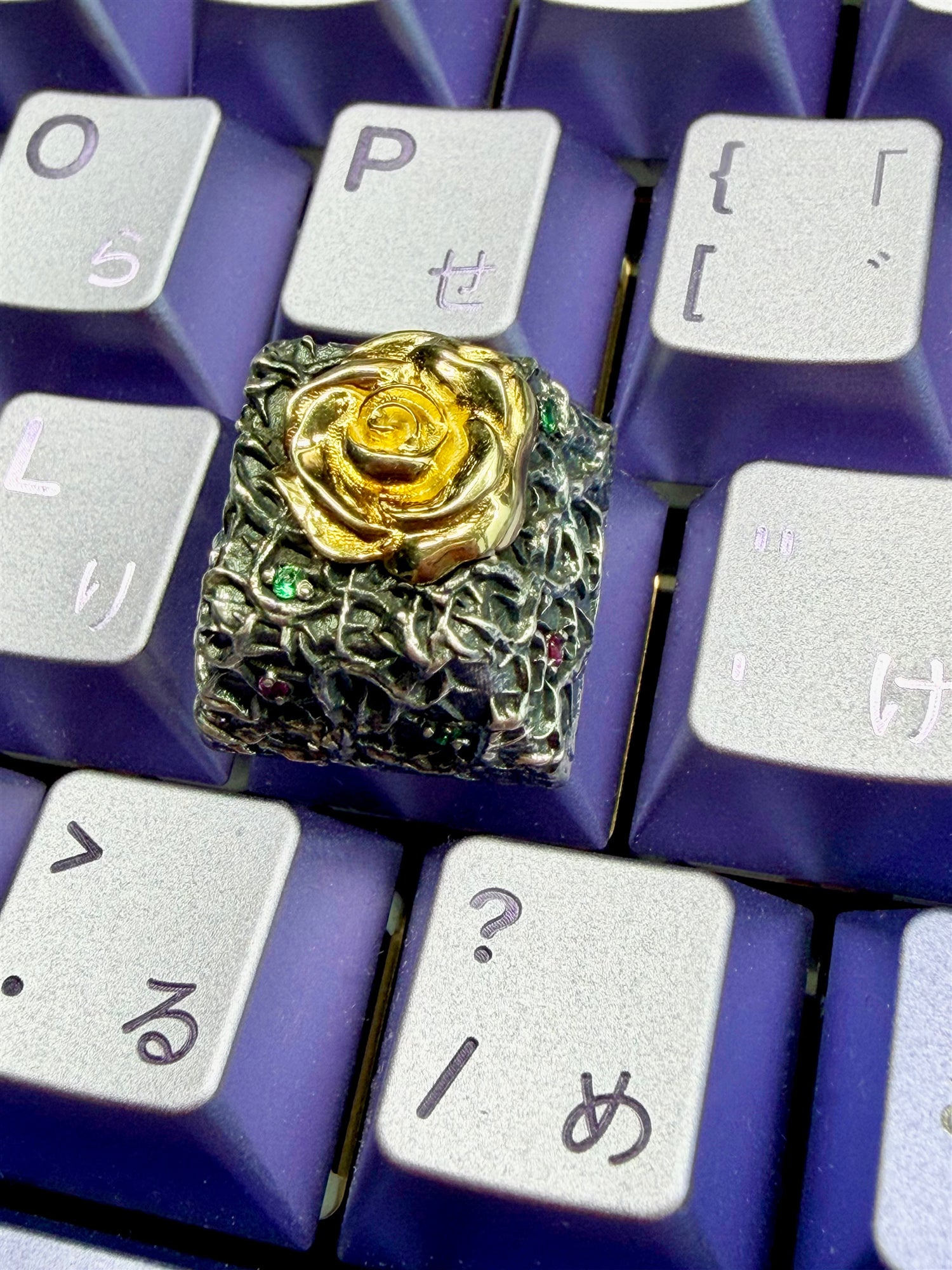 Carved relief pure silver personalized keycaps, admiring roses, Valentine&