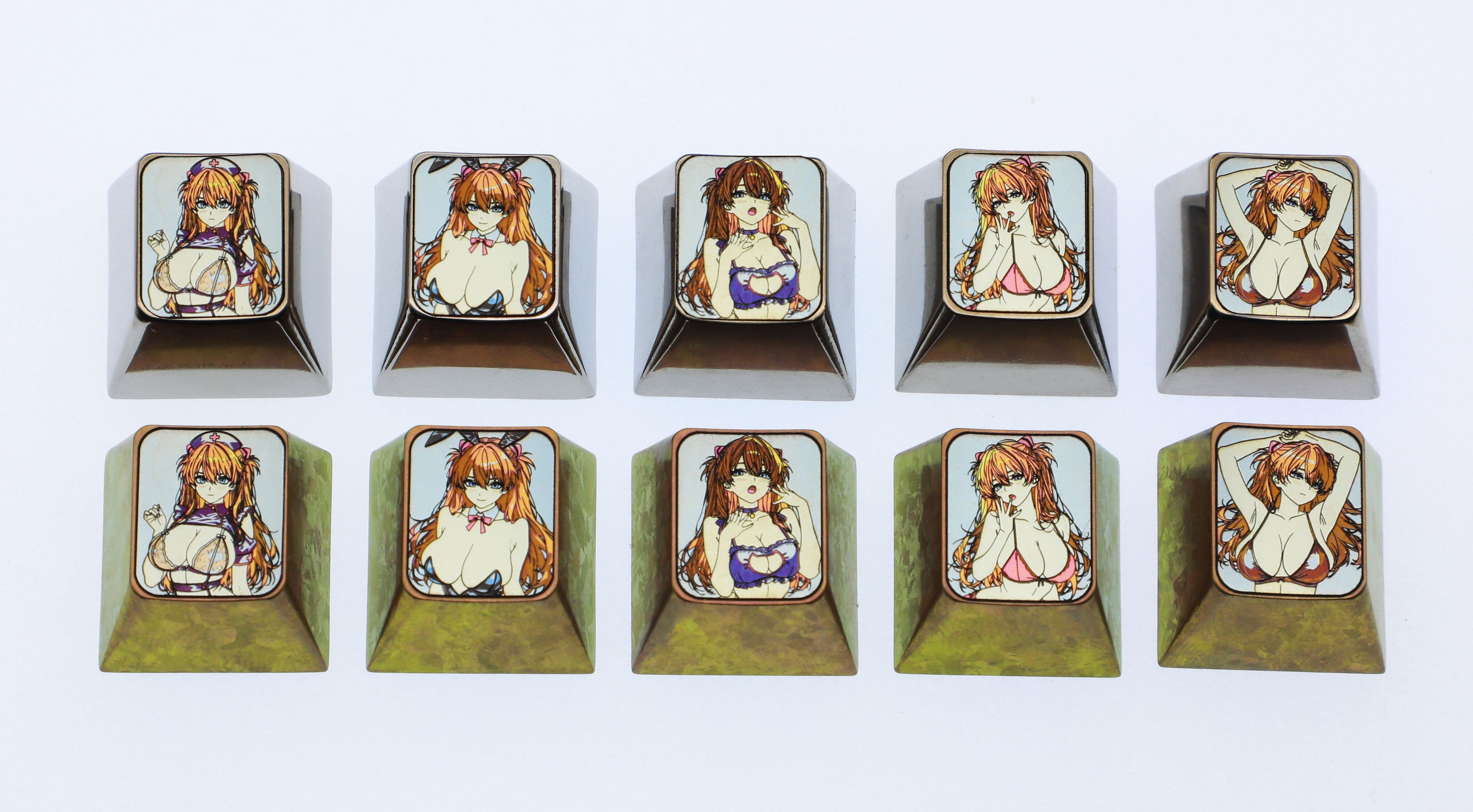 EVA, Sexy Asuka, 1U titanium alloy personalized decorative keycap, anime and game creative metal art keycap