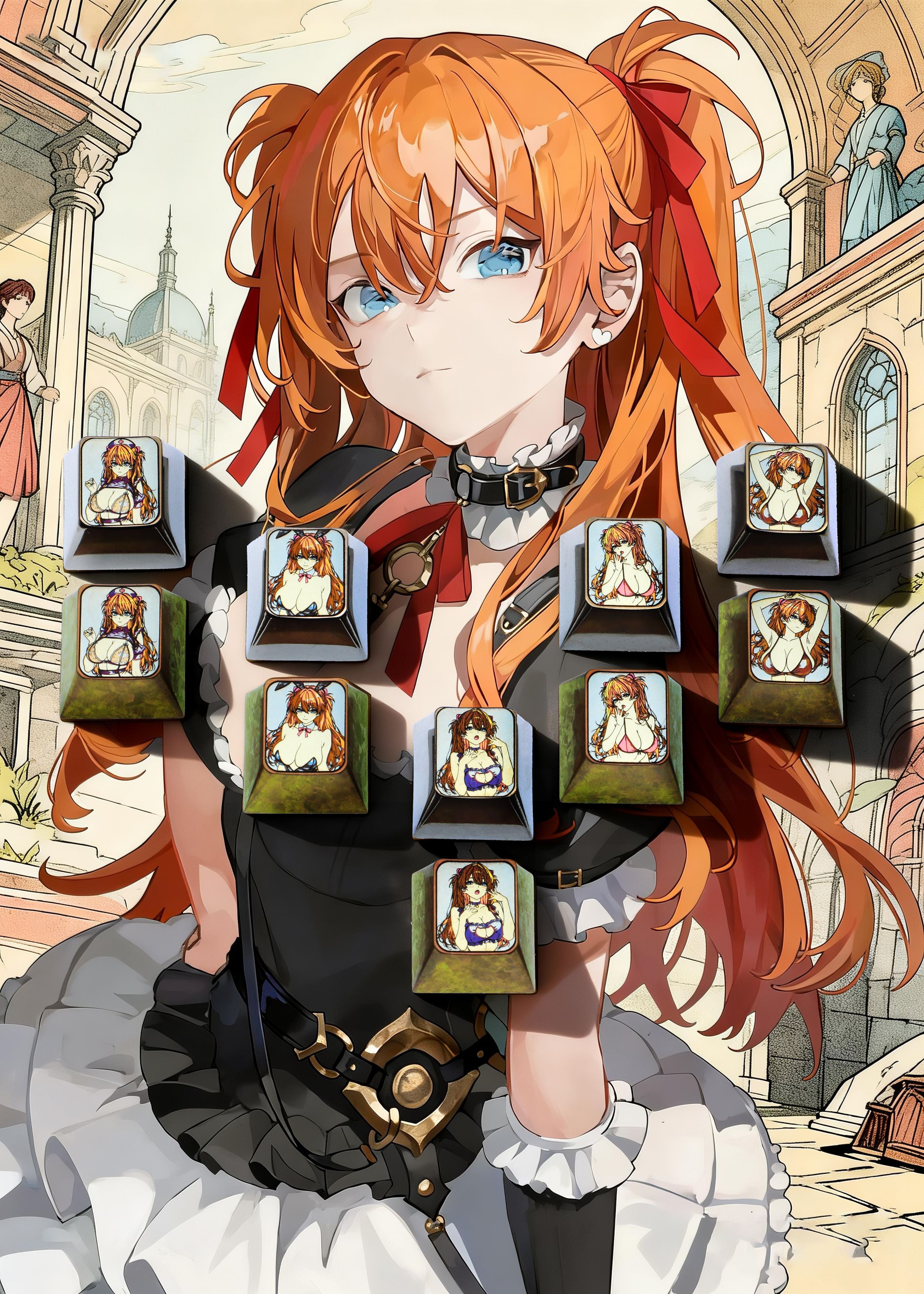 EVA, Sexy Asuka, 1U titanium alloy personalized decorative keycap, anime and game creative metal art keycap