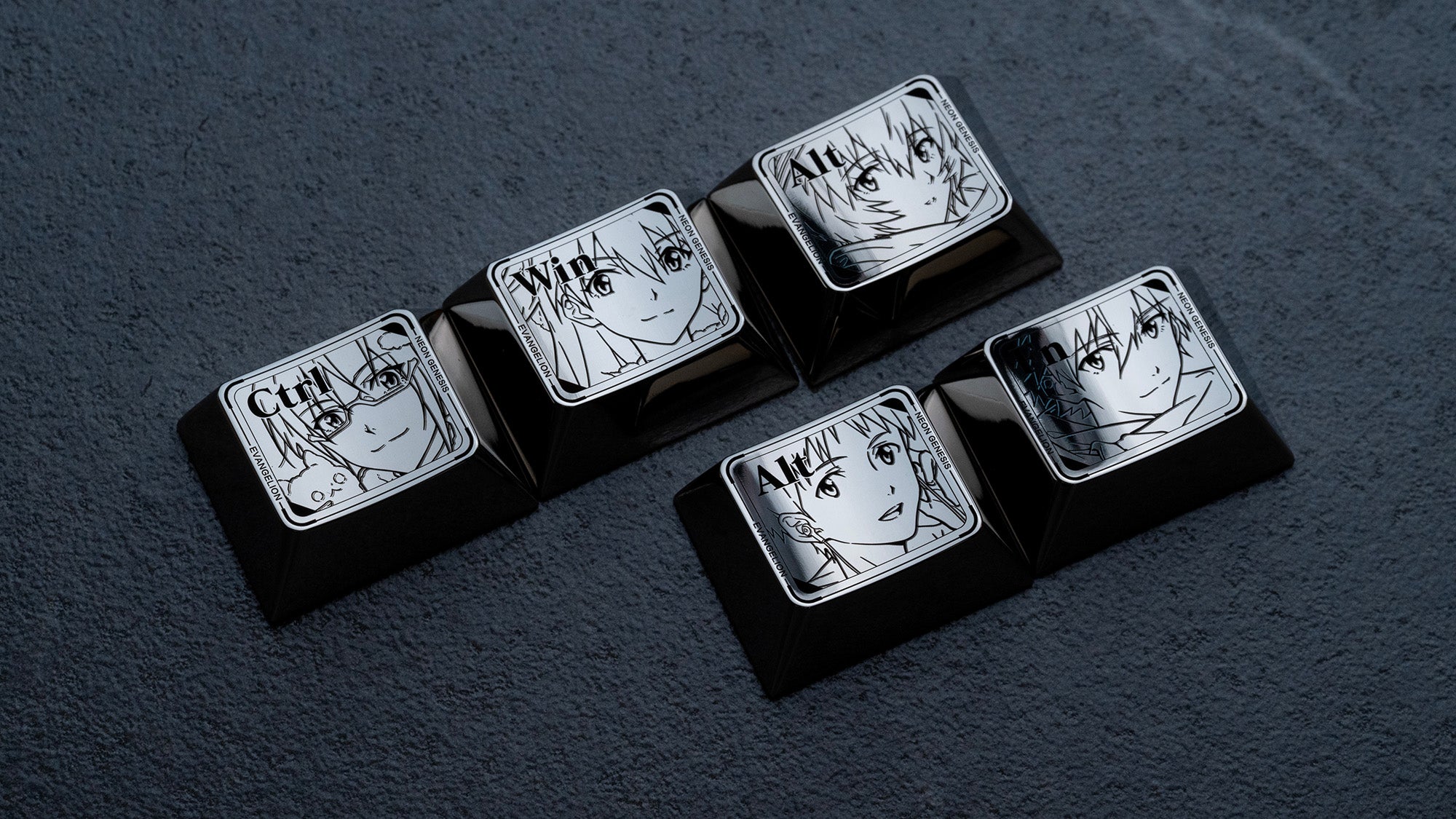 EVA keycaps with bottom row functional key area combination, titanium alloy personalized keycaps, anime and game cultural creative metal carving decorative keycaps.