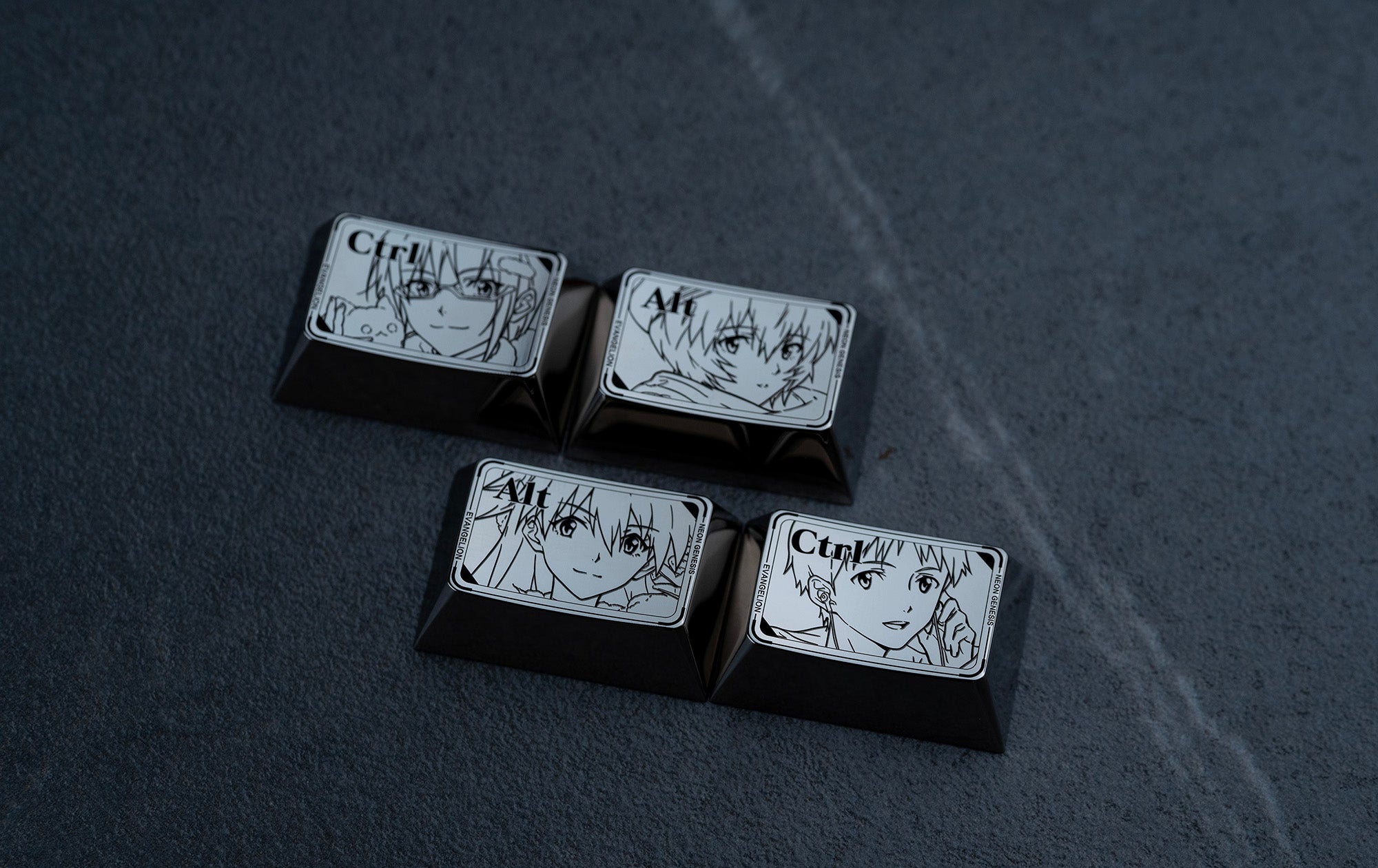 EVA keycaps with bottom row functional key area combination, titanium alloy personalized keycaps, anime and game cultural creative metal carving decorative keycaps.