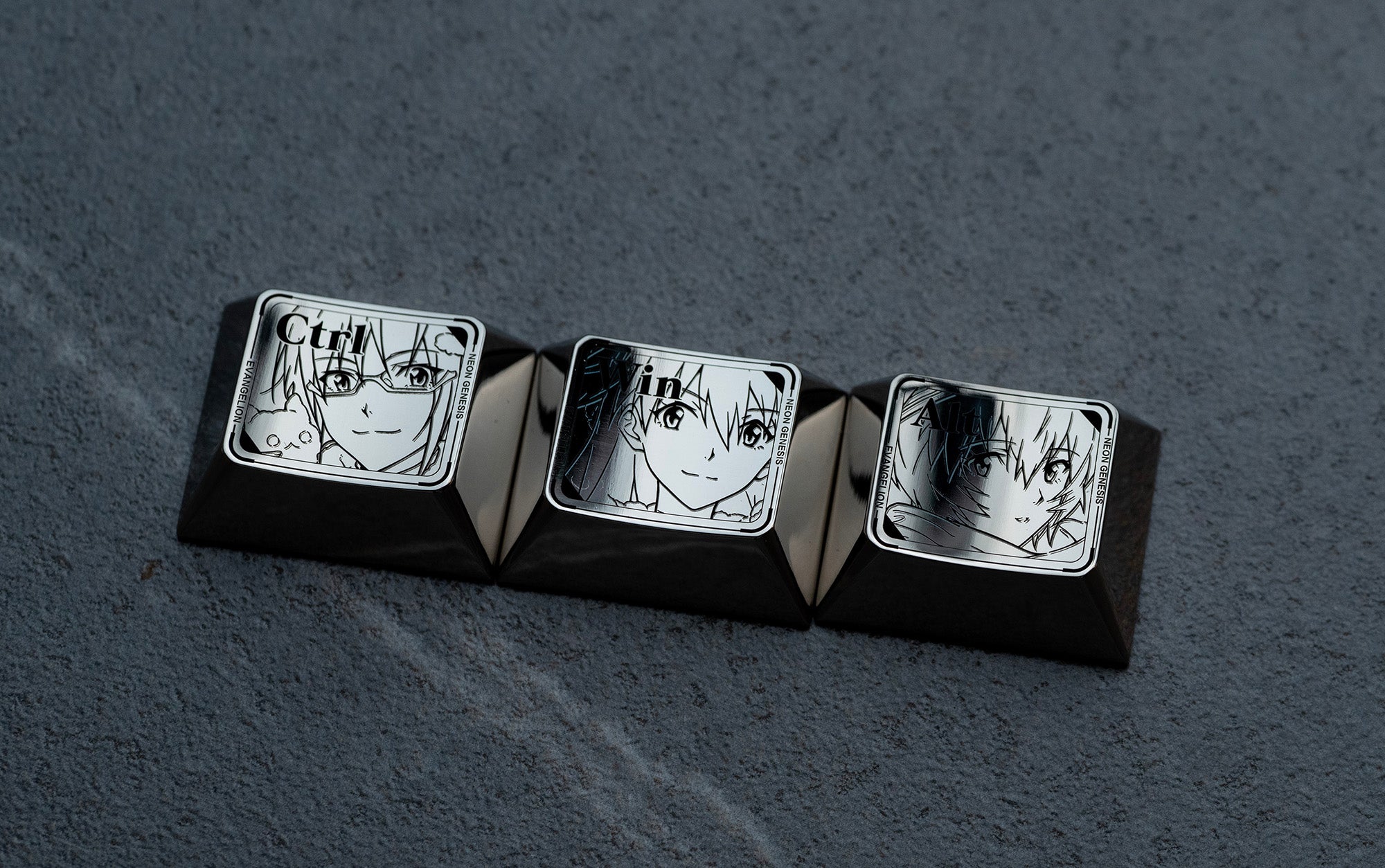 EVA keycaps with bottom row functional key area combination, titanium alloy personalized keycaps, anime and game cultural creative metal carving decorative keycaps.