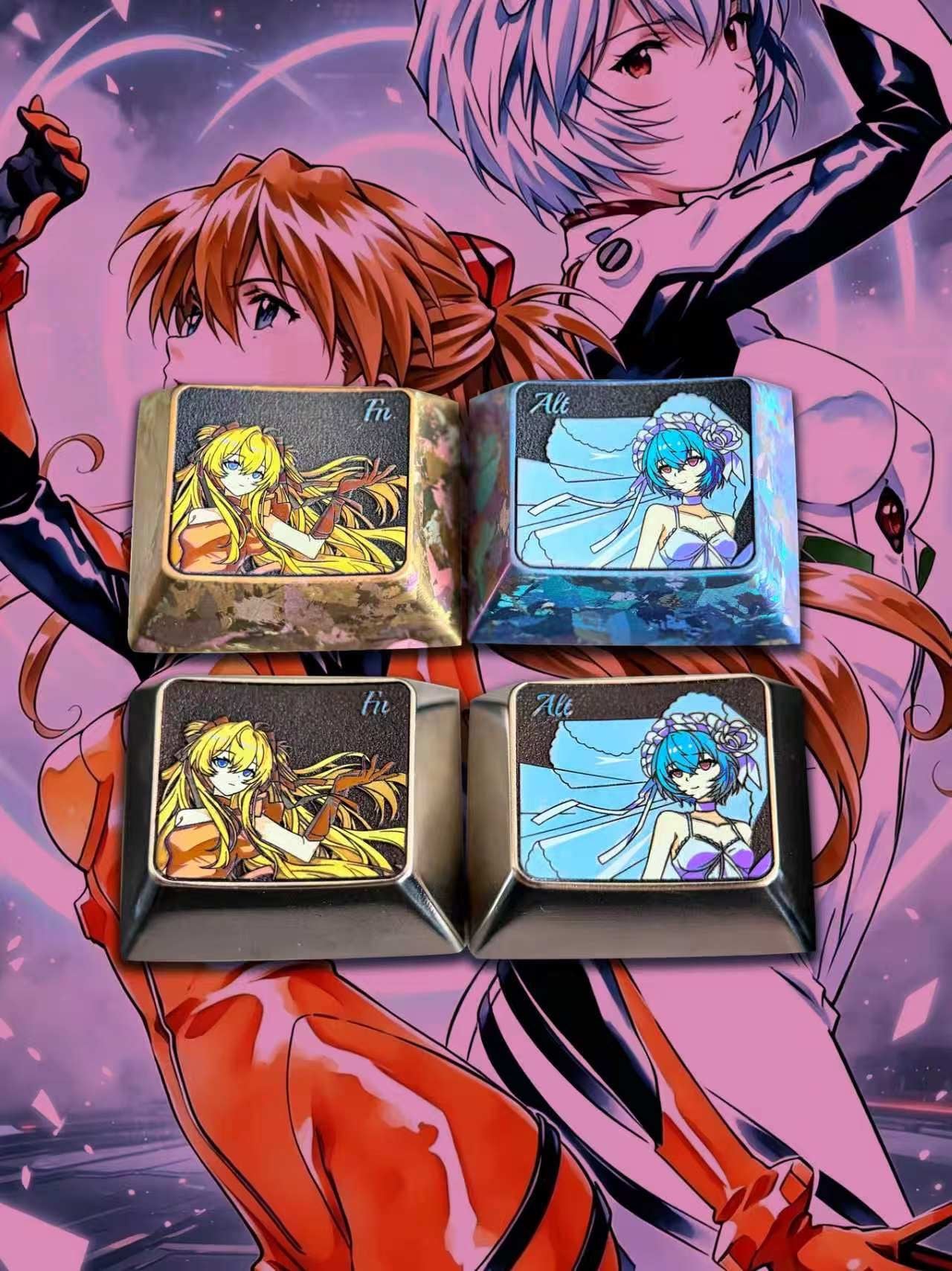 EVA, Asuka/Ayanami Rei, Wedding Dress Version 1.25 U titanium alloy metal personalized keycaps, anime and game character peripheral products, decorative keycaps.