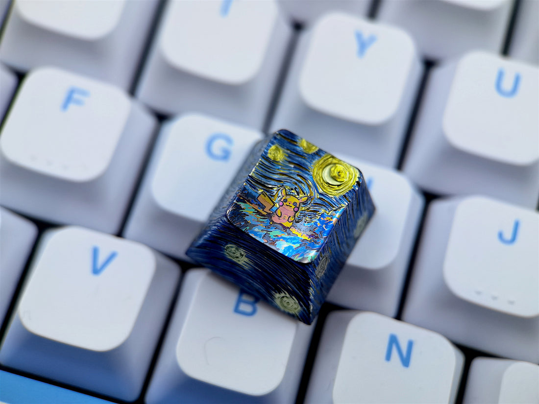 Pikachu, 1U hammer patterned titanium alloy carved keycaps, metal personalized keycaps, keyboard decorative keycaps.