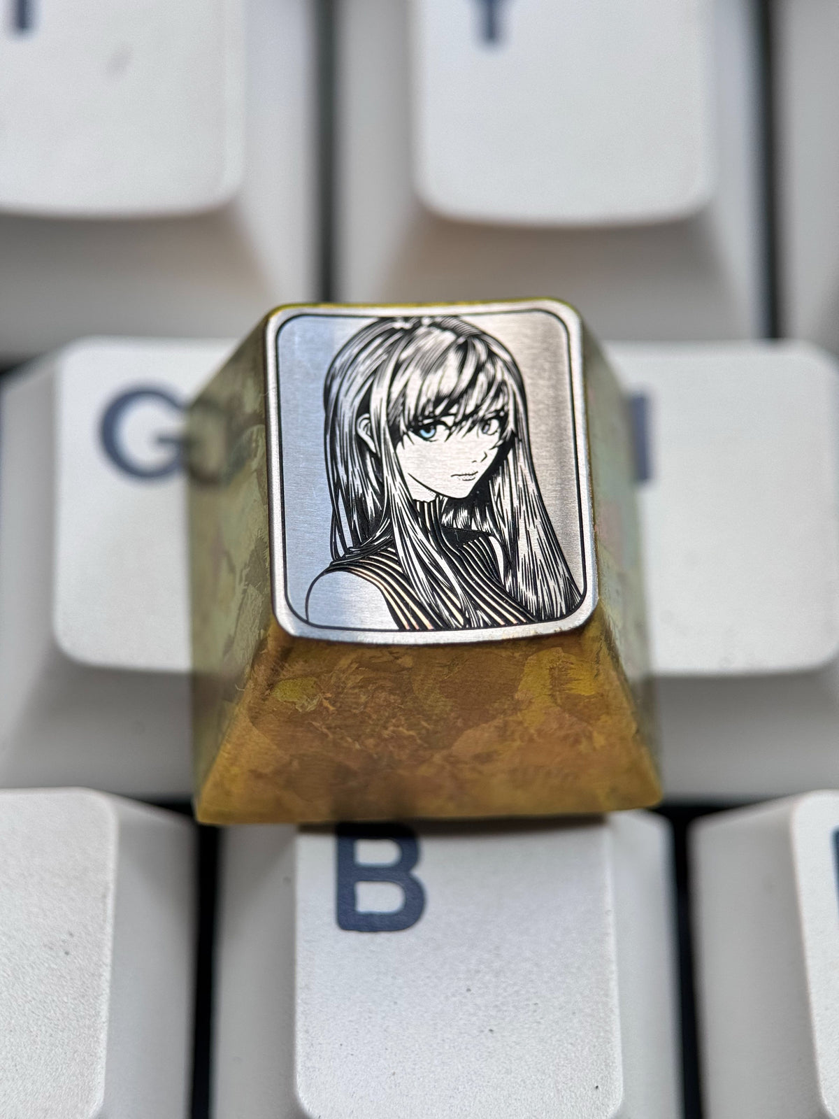 EVA, Asuka Theme Design, Precision Carving 1 U titanium alloy metal personalized keycaps, anime oil painting cultural creative keycaps, mechanical keyboard artistic decorative keycaps