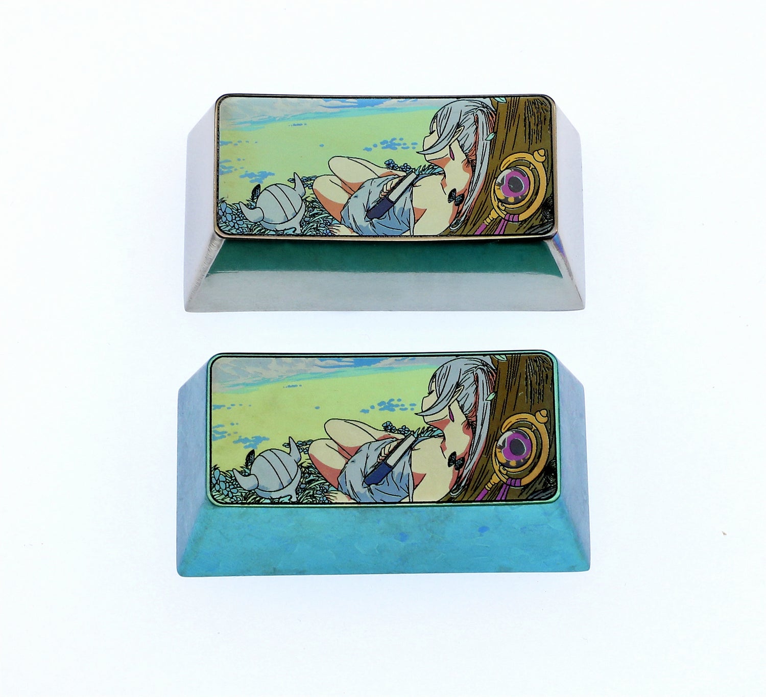 Frieren, 2U backspace key titanium alloy color carved personalized keycap, keyboard decorative keycap.