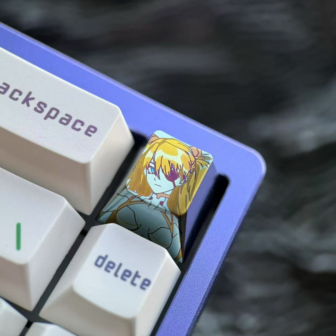 EVA Asuka colored double-sided integrated titanium alloy personalized keycaps, keyboard metal decorative keycaps.