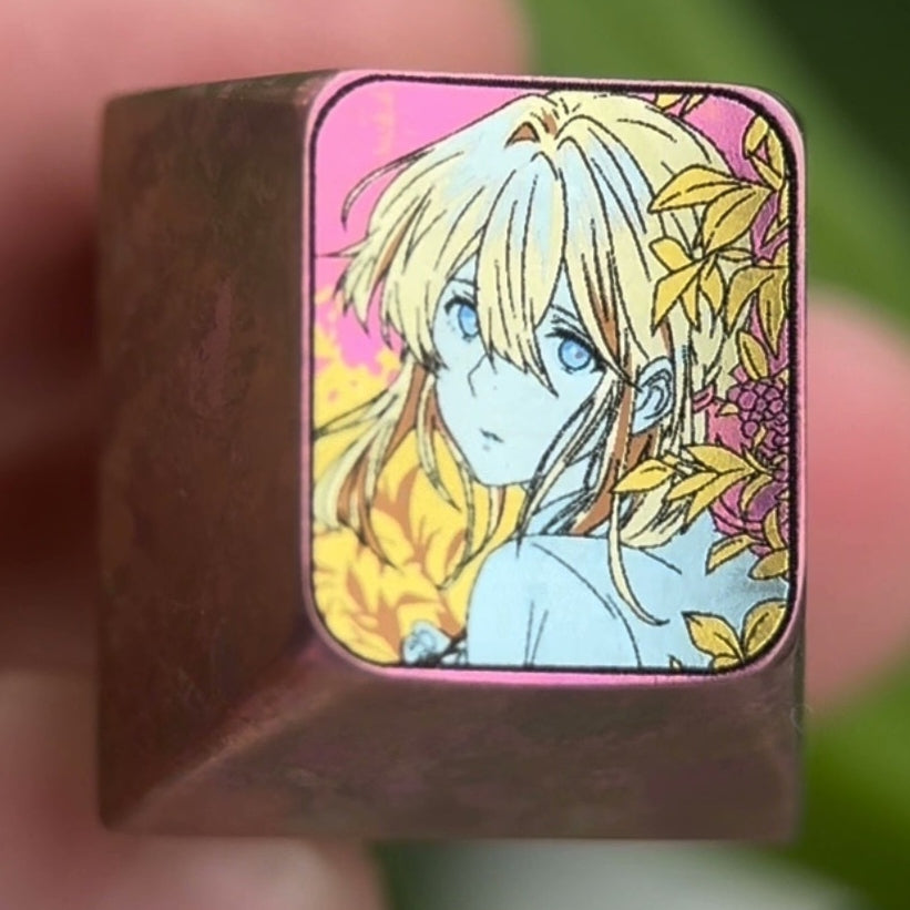 Violet Evergarden, 1U color titanium alloy carved keycaps, personalized keycaps, decorative keycaps.