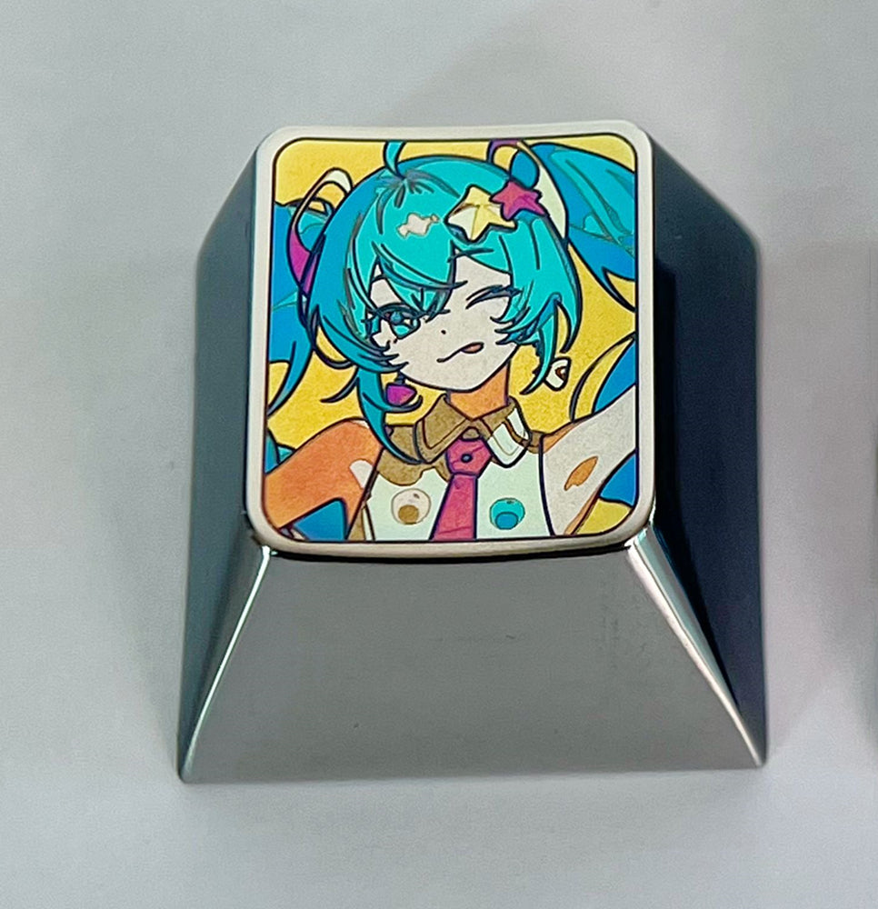 Hatsune Miku cute expression, colored titanium alloy 1U carved key cap, personalized key cap