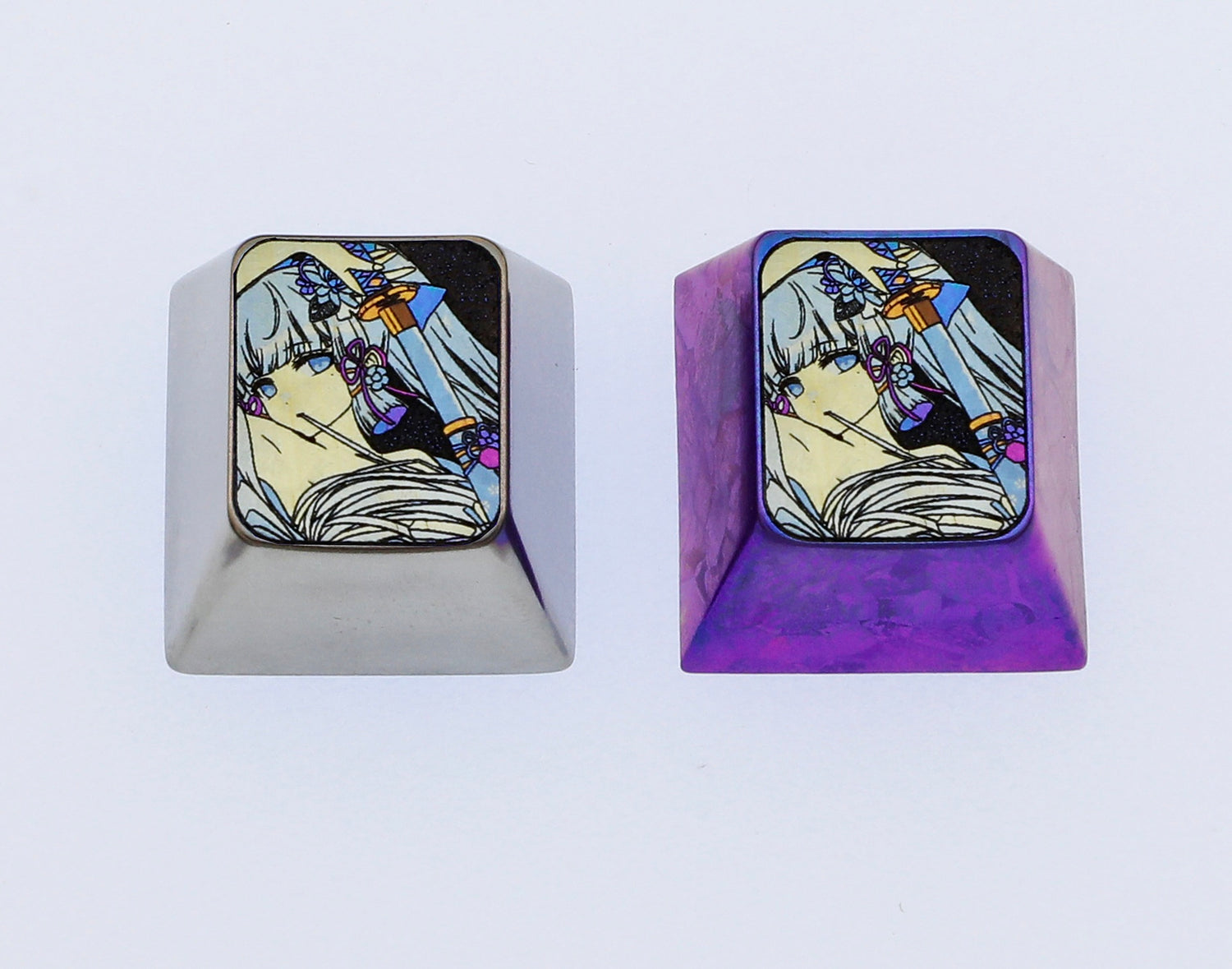 Kamisato Ayaka, Titanium alloy 1U personalized keycap, metal decorative keycap