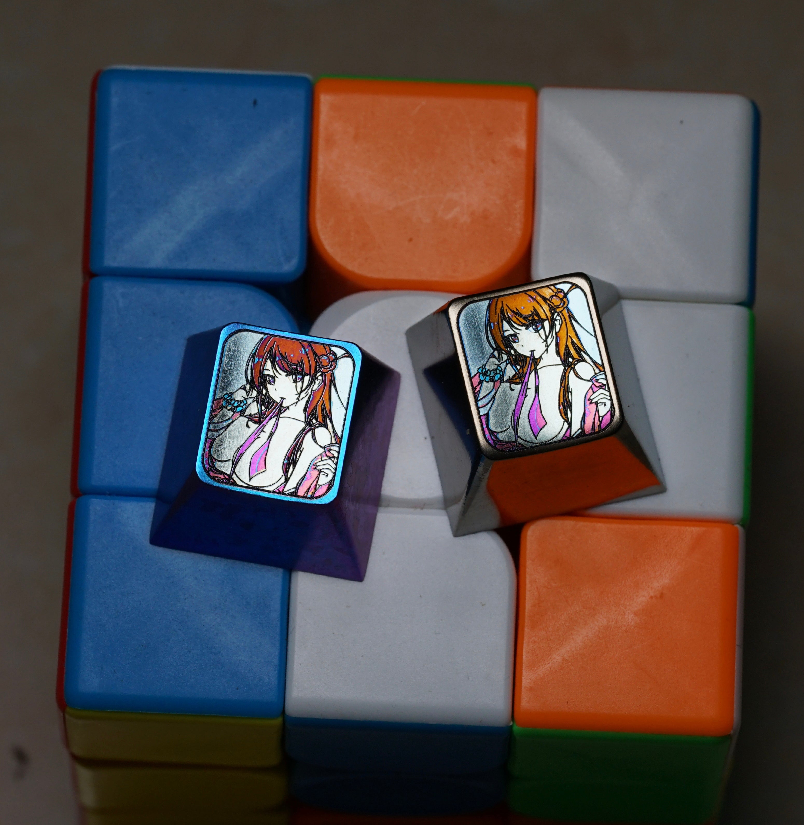 Anime, beautiful girls collection titanium alloy carved key cap, personalized key cap, mechanical keyboard decorative key cap