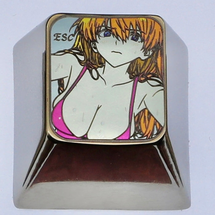 Swimsuit Asuka, 1U/1.25U titanium alloy carved personalized keycaps, mechanical keyboard metal decorative keycaps