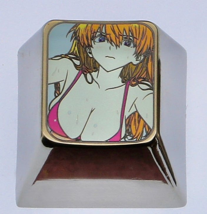Swimsuit Asuka, 1U/1.25U titanium alloy carved personalized keycaps, mechanical keyboard metal decorative keycaps