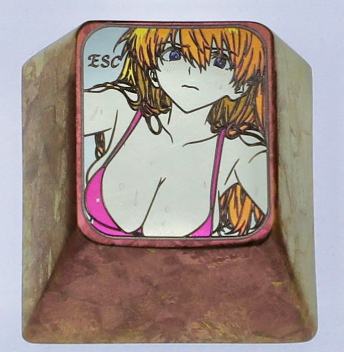 Swimsuit Asuka, 1U/1.25U titanium alloy carved personalized keycaps, mechanical keyboard metal decorative keycaps