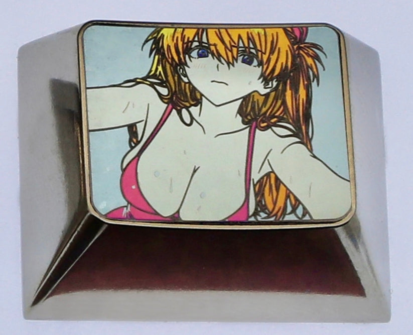 Swimsuit Asuka, 1U/1.25U titanium alloy carved personalized keycaps, mechanical keyboard metal decorative keycaps
