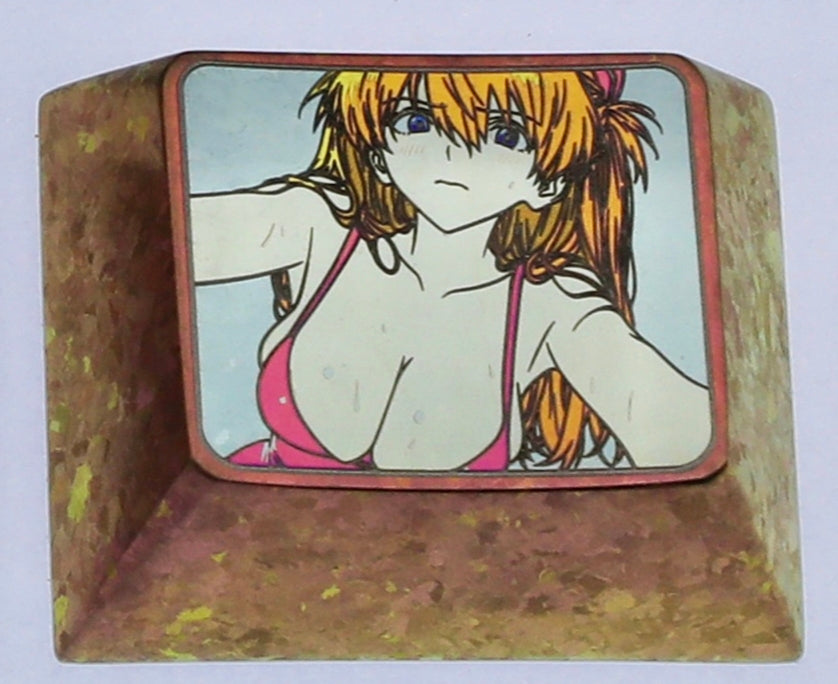 Swimsuit Asuka, 1U/1.25U titanium alloy carved personalized keycaps, mechanical keyboard metal decorative keycaps