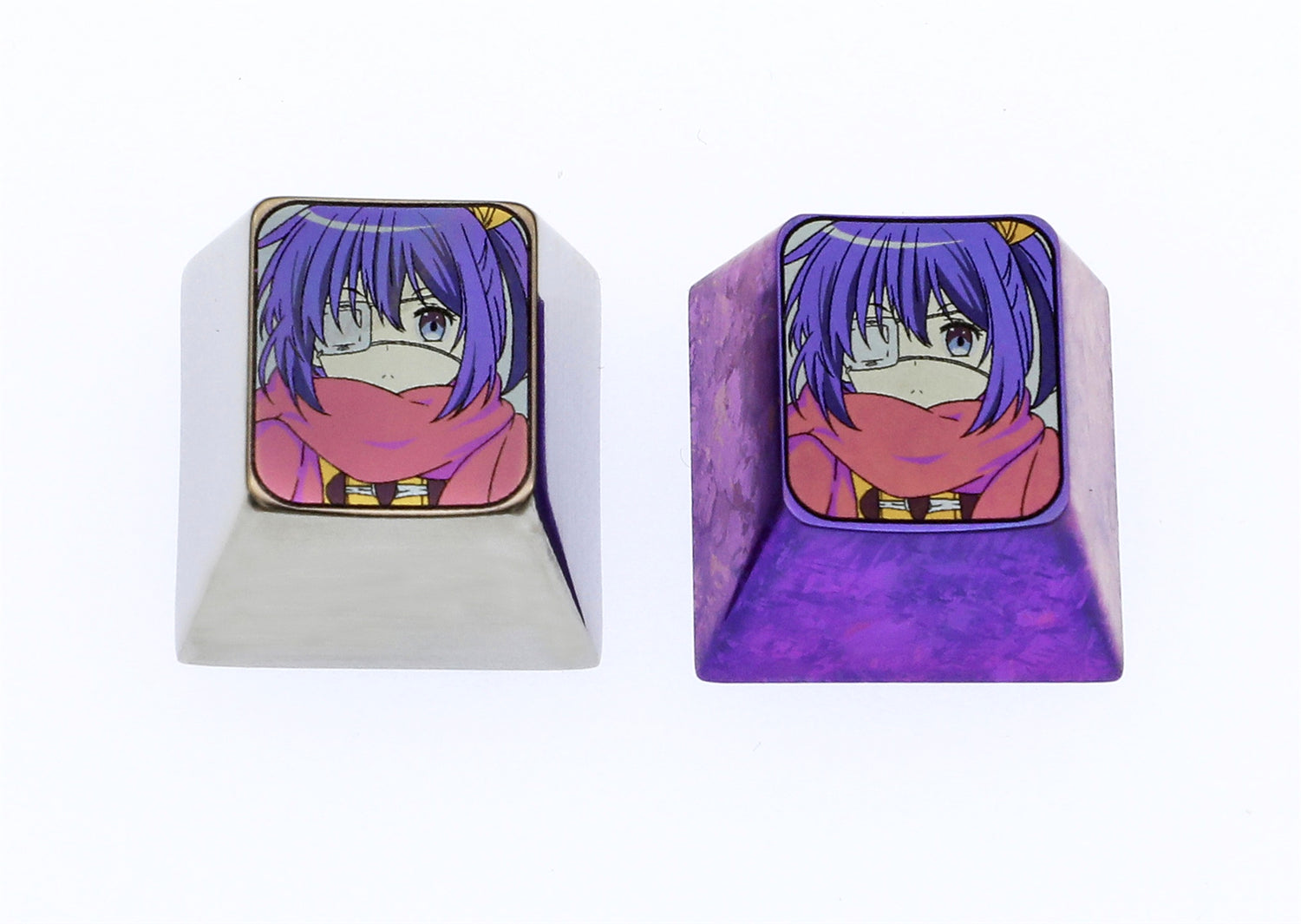 Takanashi Rikka, 1U titanium alloy carved keycaps, metal personalized keycaps, keyboard decorative keycaps, anime keycaps