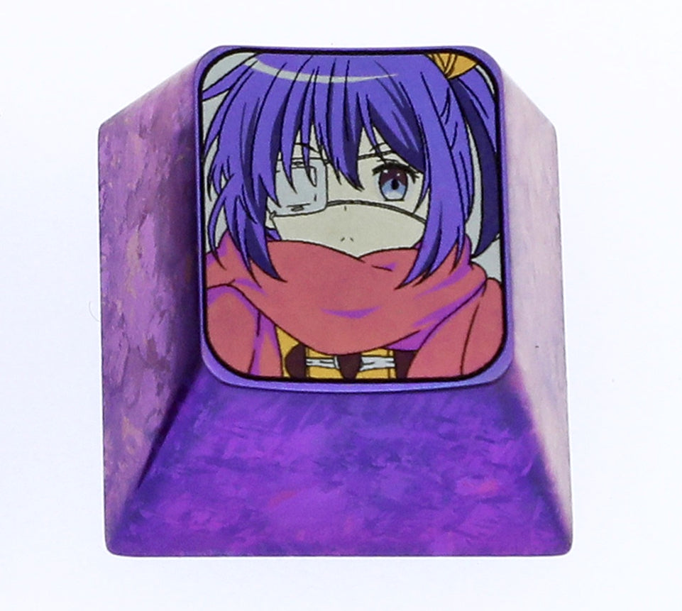 Takanashi Rikka, 1U titanium alloy carved keycaps, metal personalized keycaps, keyboard decorative keycaps, anime keycaps