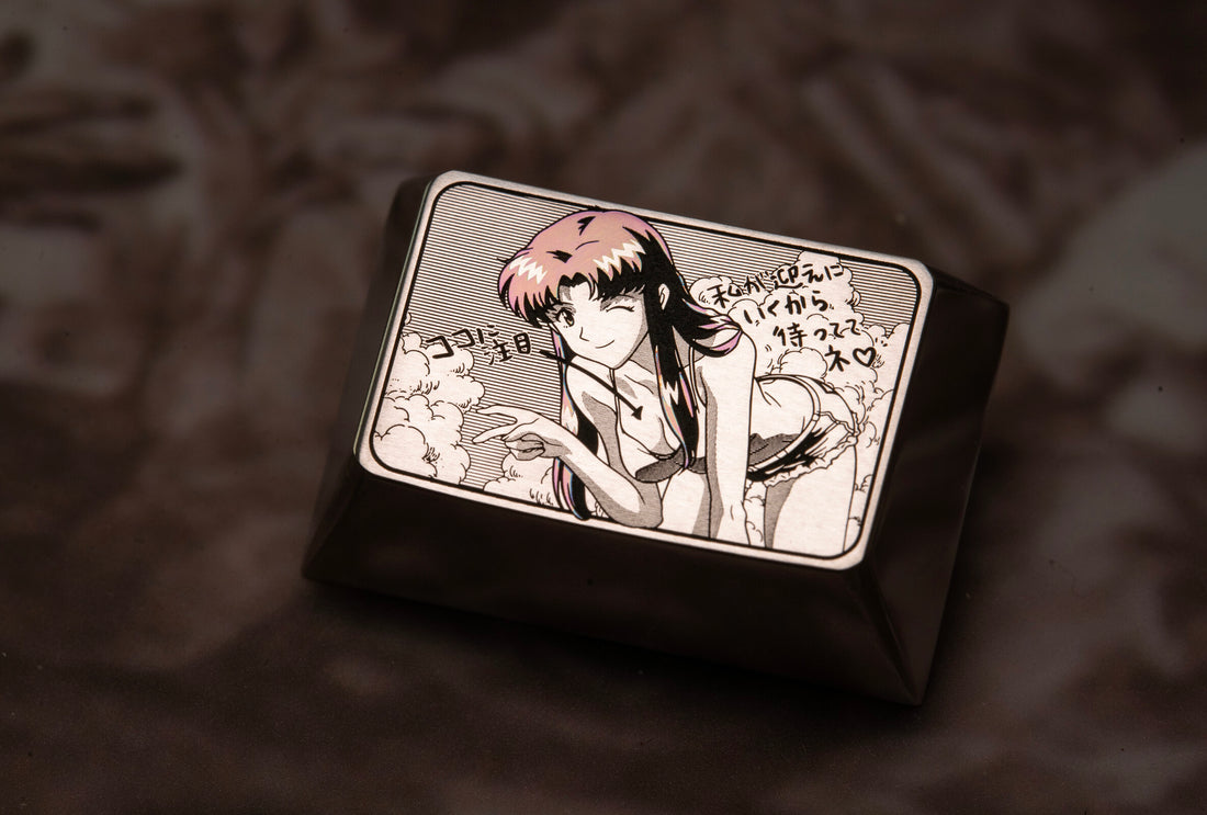 Katsuragi Misato, 1.5U titanium alloy personalized keycaps, metal decorative keycaps, anime art keycaps