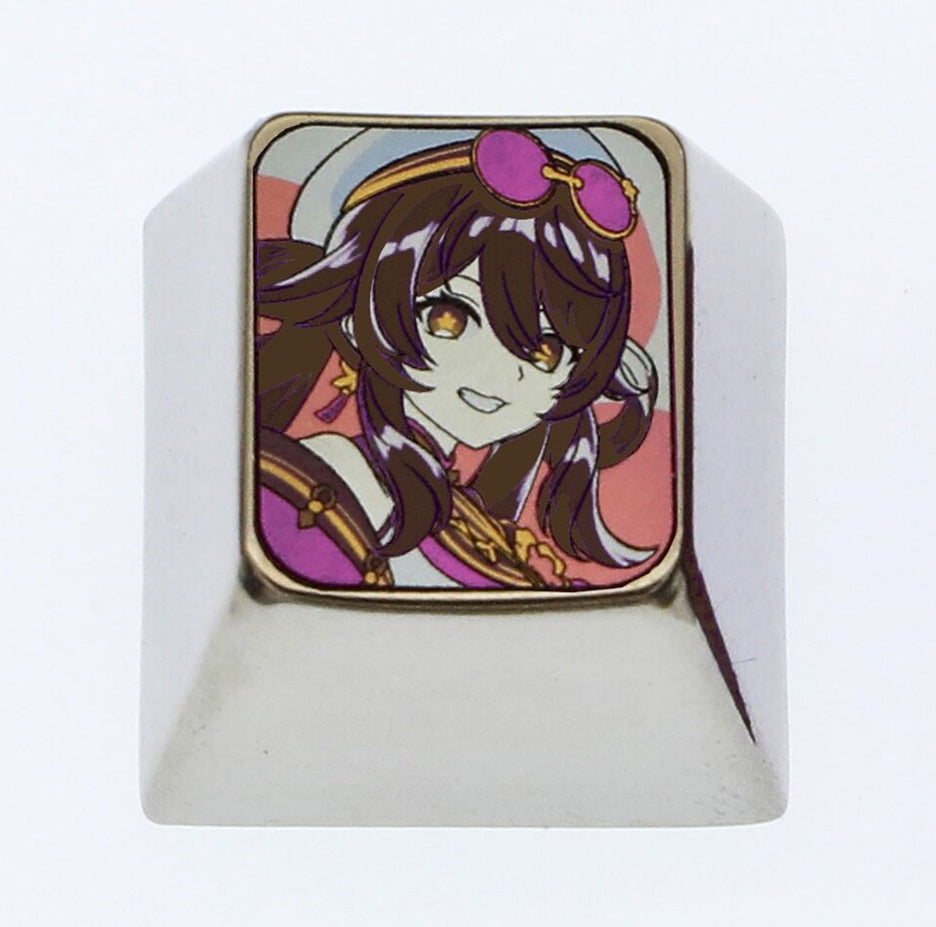 Genshin Impact, Hu Tao metal titanium alloy carved personalized keycaps, keyboard decorative keycaps, game character keycaps