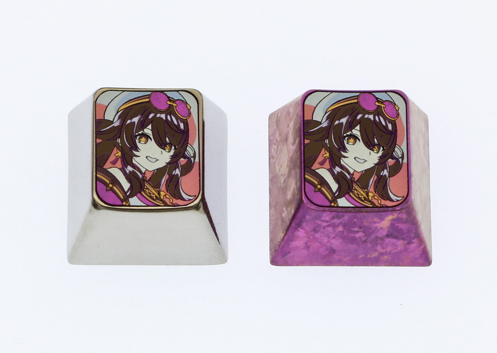 Genshin Impact, Hu Tao metal titanium alloy carved personalized keycaps, keyboard decorative keycaps, game character keycaps