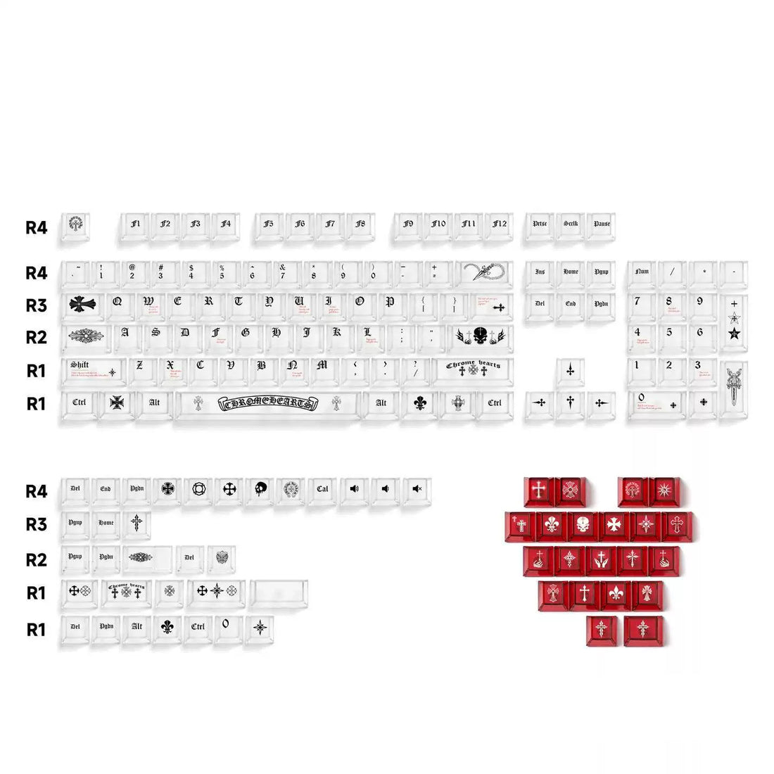 Transparent matte texture transparent PC Gothic style retro cross creative keycap set, personalized keycap set, mechanical keyboard fashionable trend keycap compatible with 61/64/68/75/84/87/104 key mechanical keyboard