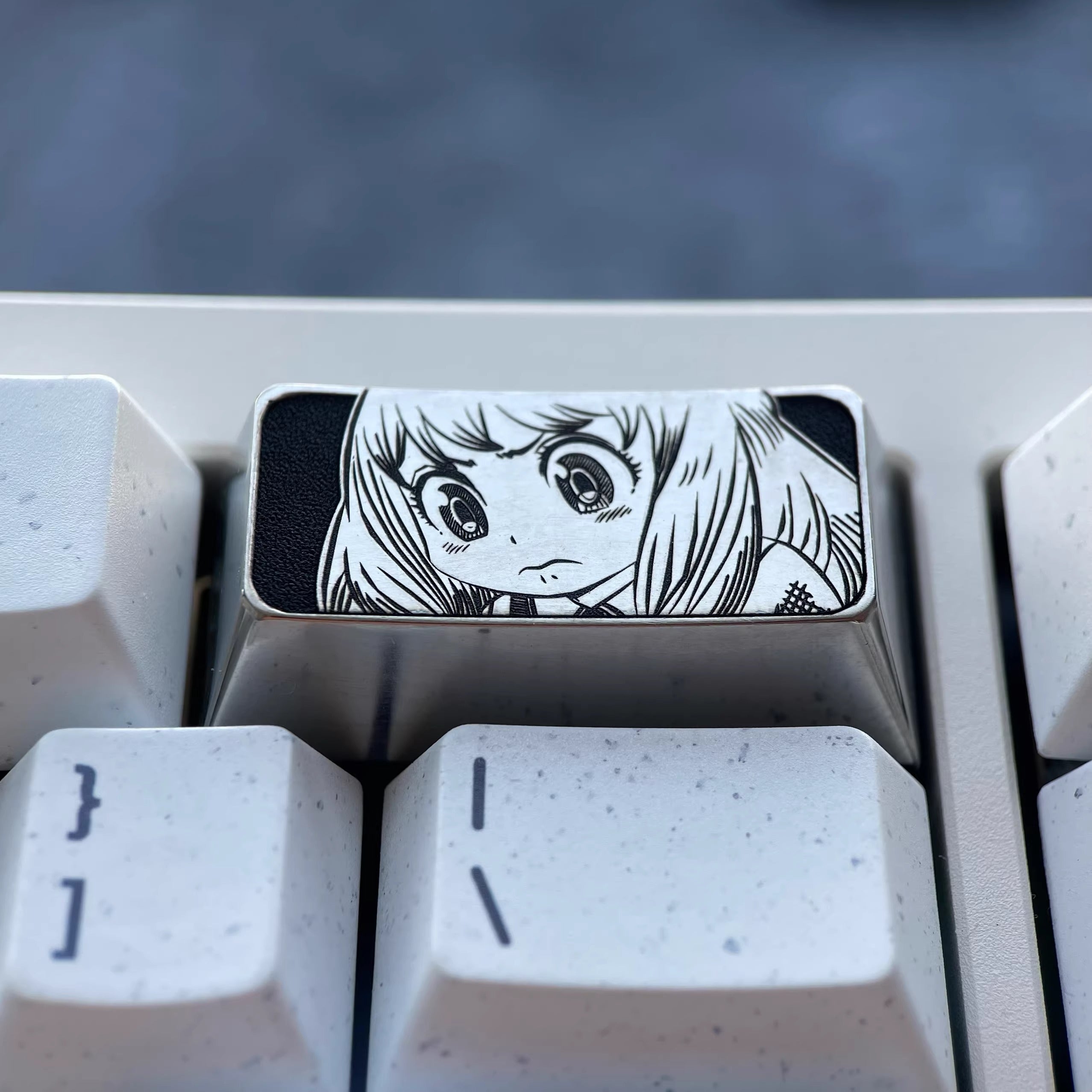 SPY × FAMILY, Anya Forger Theme, 2U Backspace Key Titanium Alloy Personalized Key Cap, Metal Decorative Key Cap, Mechanical Keyboard Anime Cartoon Key Cap