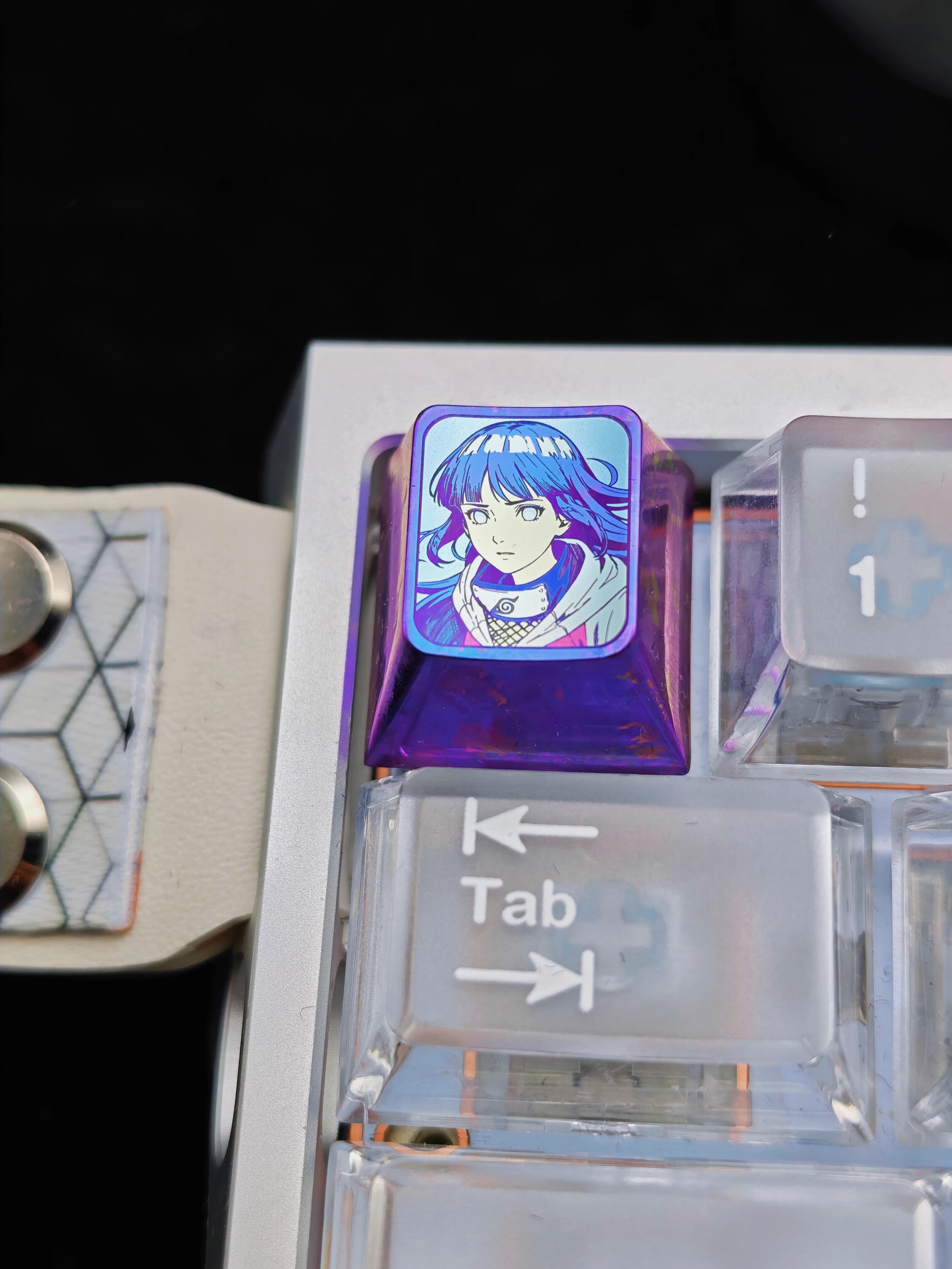 Naruto series, Hy ū ga Hinata, 1U titanium alloy personalized keycaps, anime and game mechanical keyboard decorative keycaps