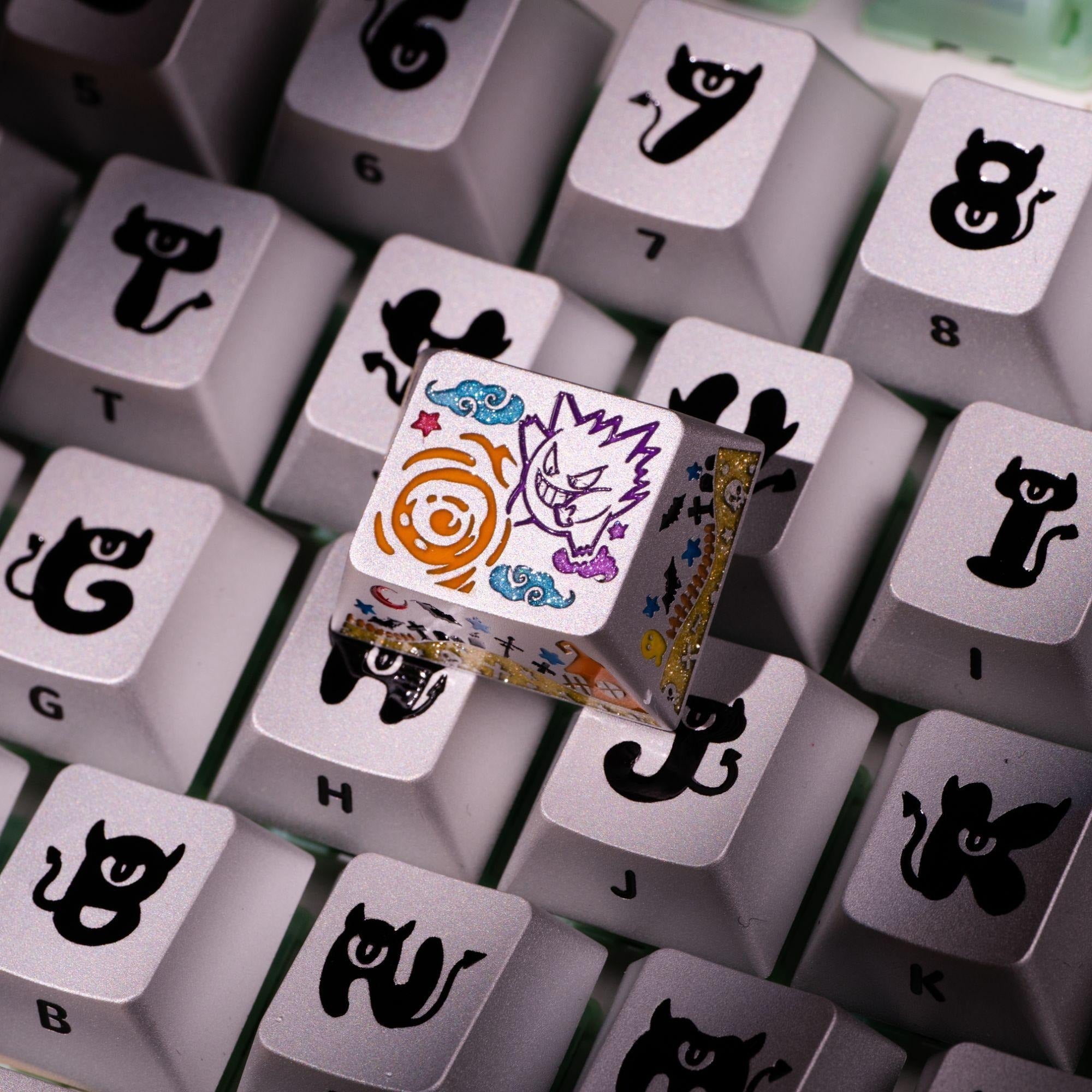 Pok é mon series, Gangar themed design, 17 key set, keycaps made of aluminum alloy material CNC integrated precision machining personalized keycaps, mechanical keyboard decorative keycaps