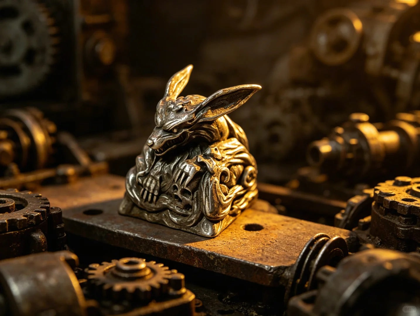 Nine Tailed Fox, made of 925 sterling silver, metal personalized keycaps, designed with mythical ancient mythical animal images, mechanical keyboard decoration keycaps