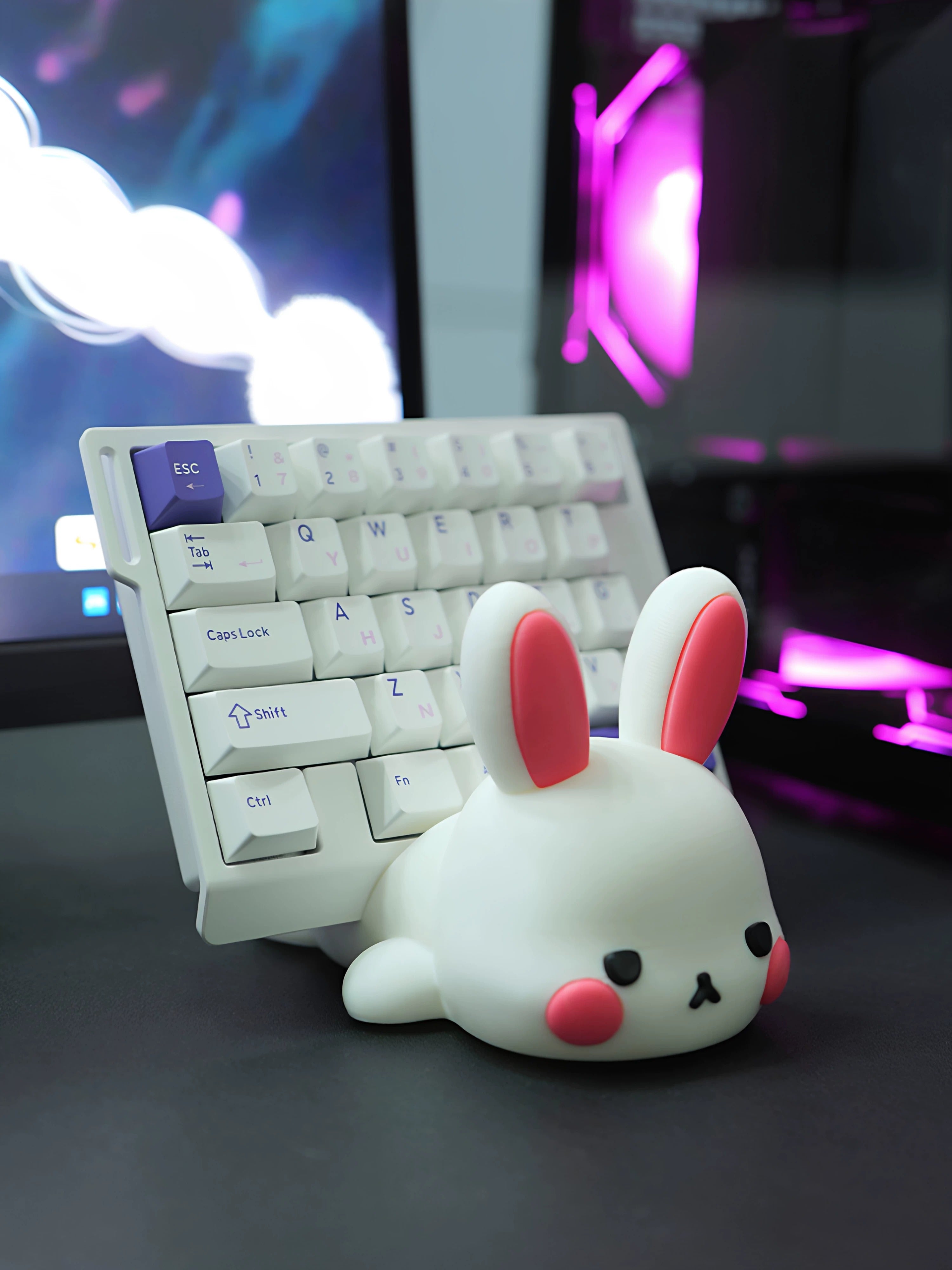 Cute Party Rabbit PLA Material, Keyboard Display Rack, Desktop Storage Rack, Computer Desktop Beautification Decoration, Mechanical Keyboard Bracket